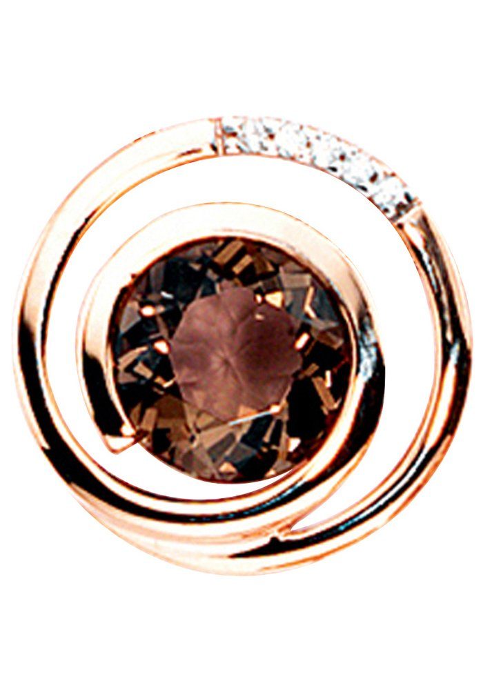 JOBO Kettenanhänger Anhänger 16 mm mit Rauchquarz und 5 Diamanten, 14 Karat 585 Roségold