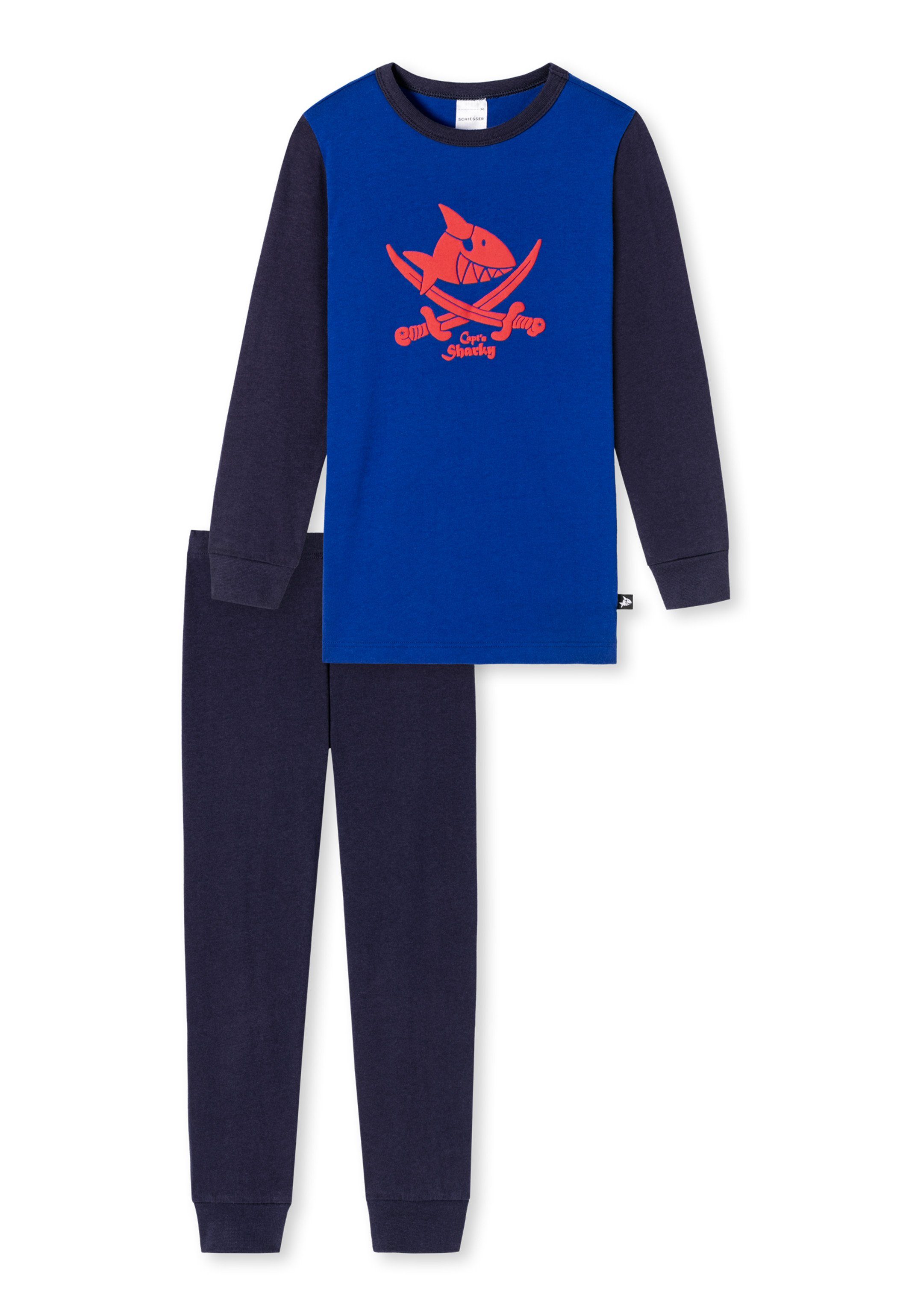 Sharky Baumwolle Schlafanzug Langarm (Set, 2 - Schiesser Capt´n - Organic Cotton tlg) Pyjama