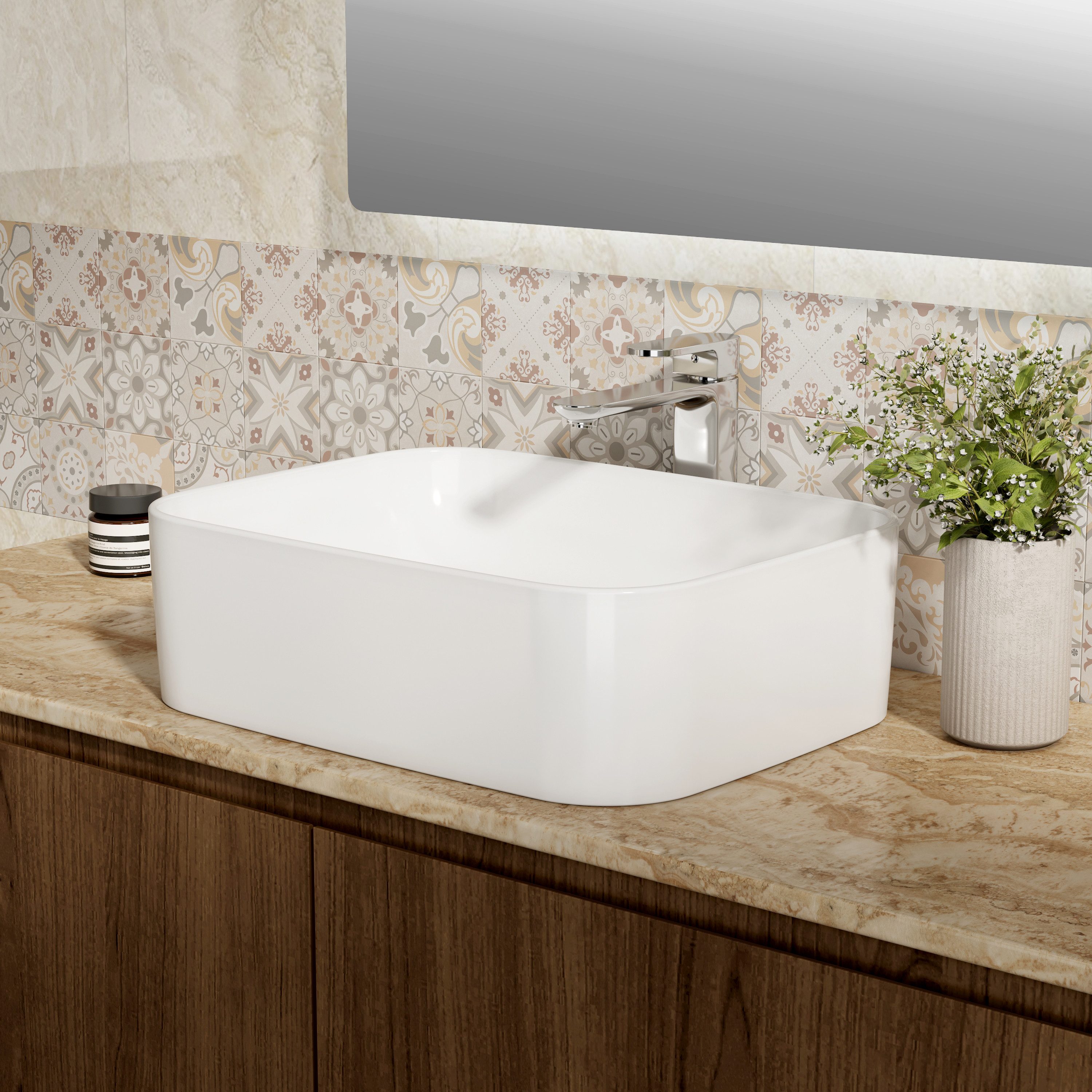 EMKE Aufsatzwaschbecken Eckiger Waschbecken Keramik Waschbecken günstig online kaufen
