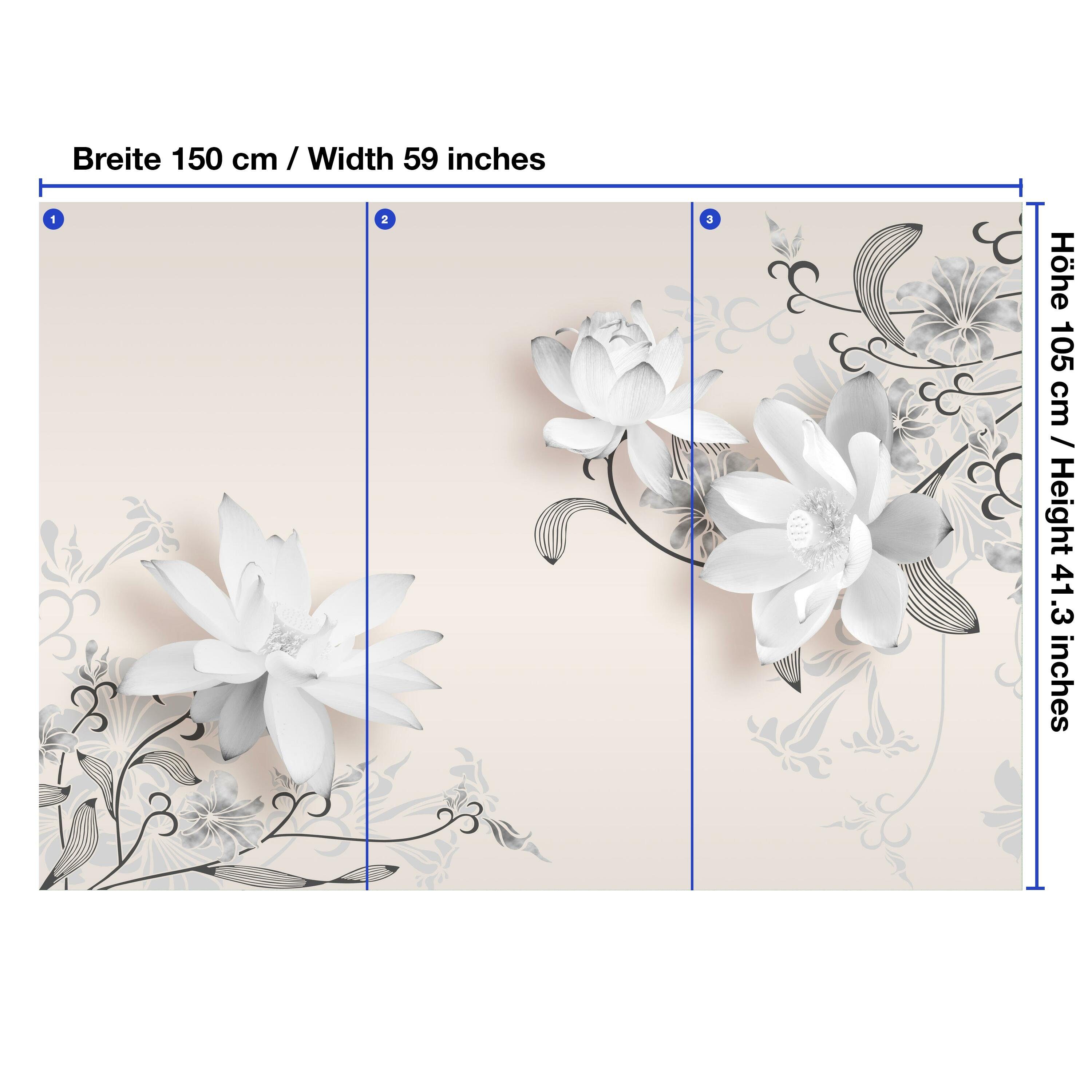 weiße Wandtapete, Blumen matt, Vliestapete Fototapete Blüten, glatt, Motivtapete, wandmotiv24