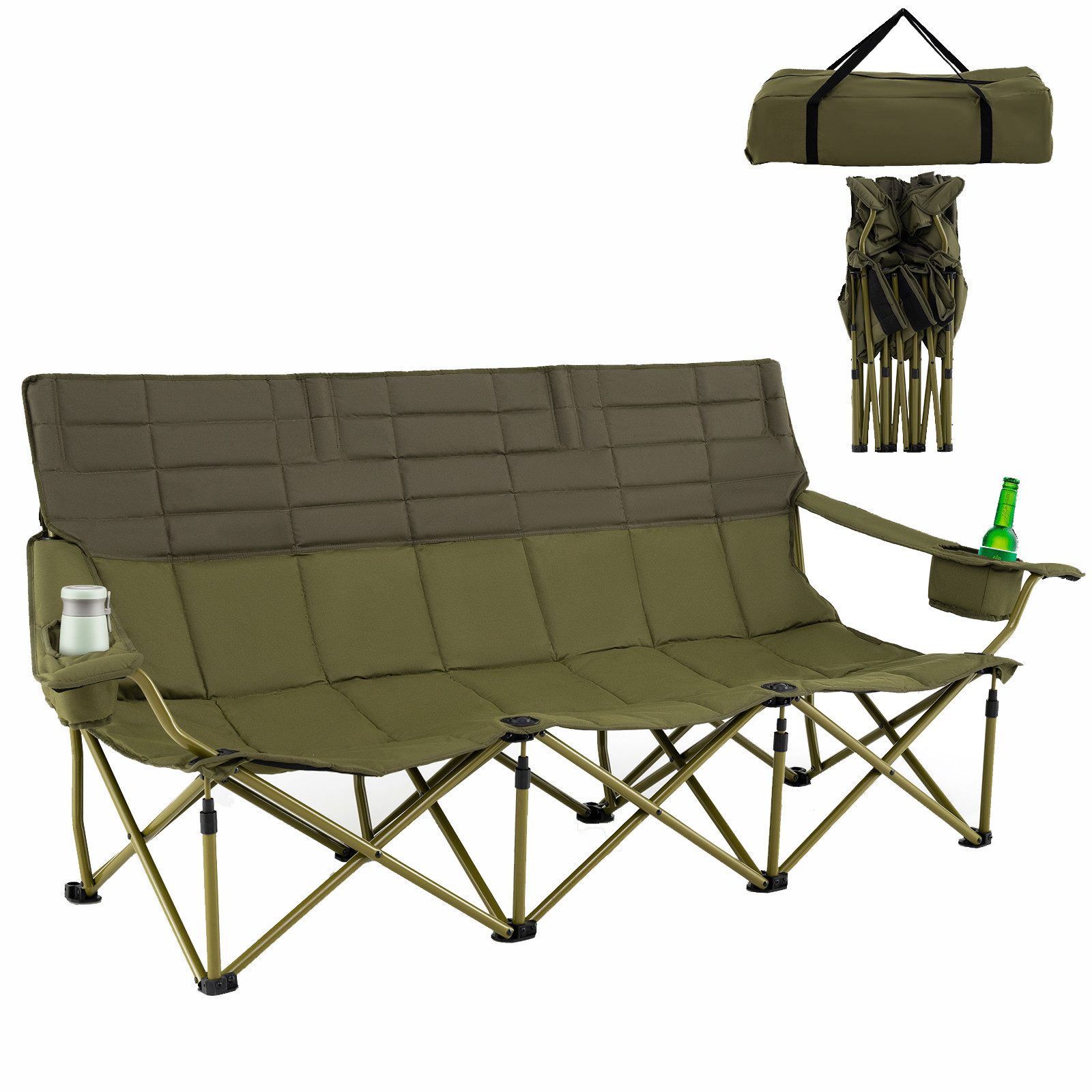 KOMFOTTEU Campingstuhl, Klappstuhl mit verstellbaren Armlehnen, für 3 Personen