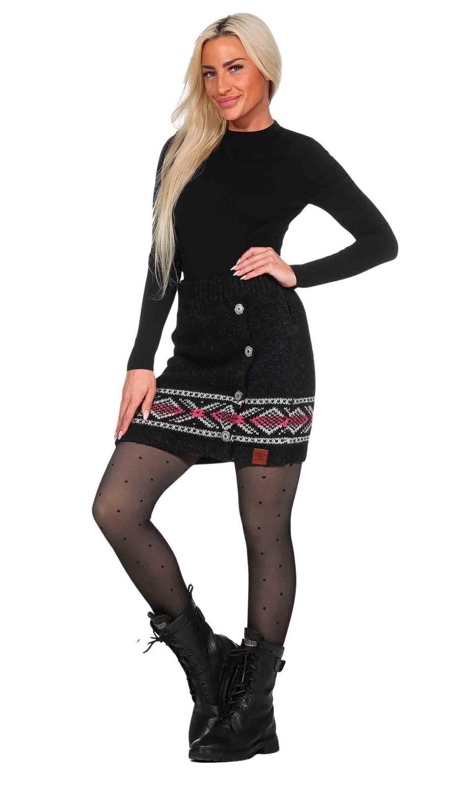 KUNST UND MAGIE Strickrock Bunter Strickrock aus Wolle kurzer Rock+ klassischem Muster gefüttert