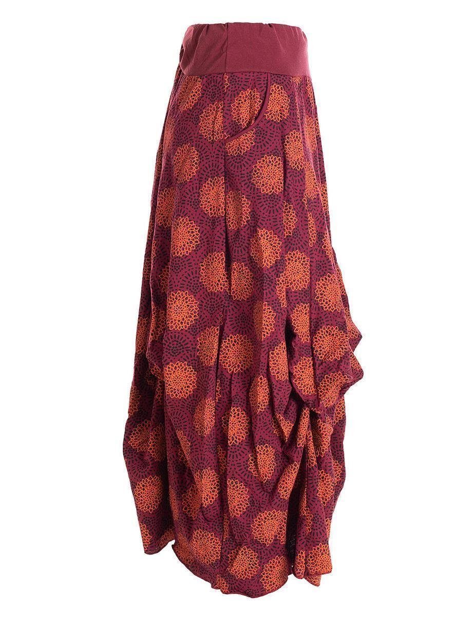 Vishes Maxirock Langer Damen Ballon-Rock Pump-Rock Baumwolle Blüten-Muster Retro Style, Sweat-Rock