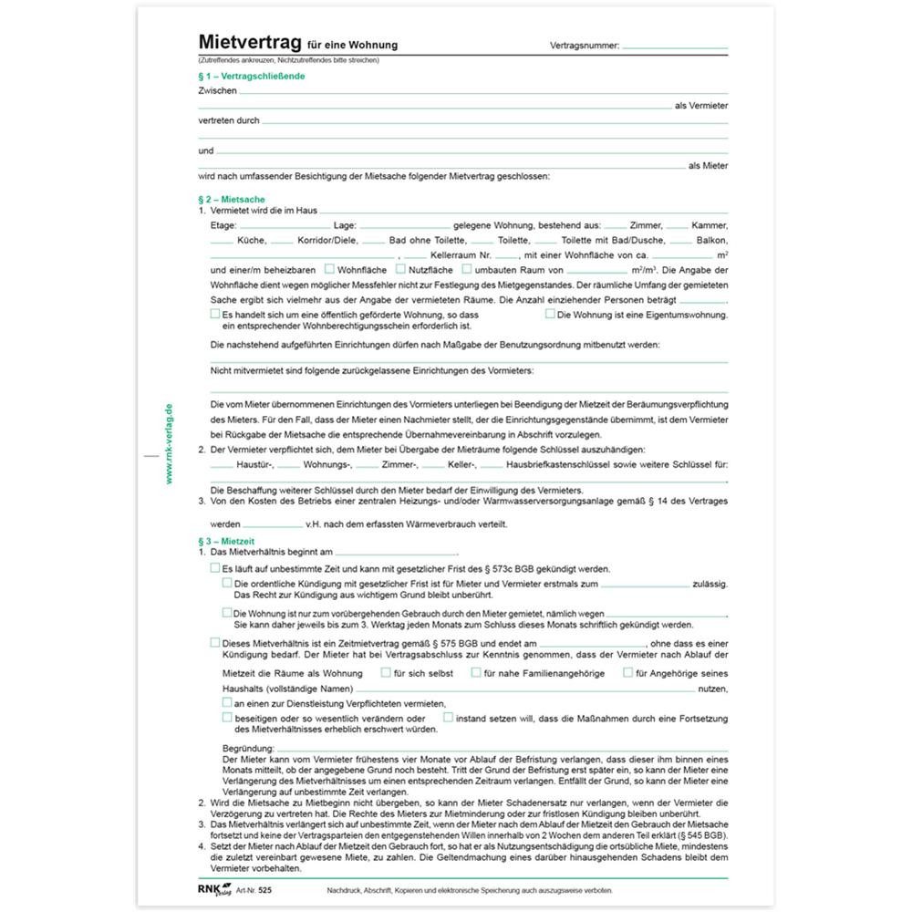 RNK Verlag Notizbuch Mietvertrag für Wohnungen DIN A4 10 Stück, inkl. Wohnungsgeberbescheinigung