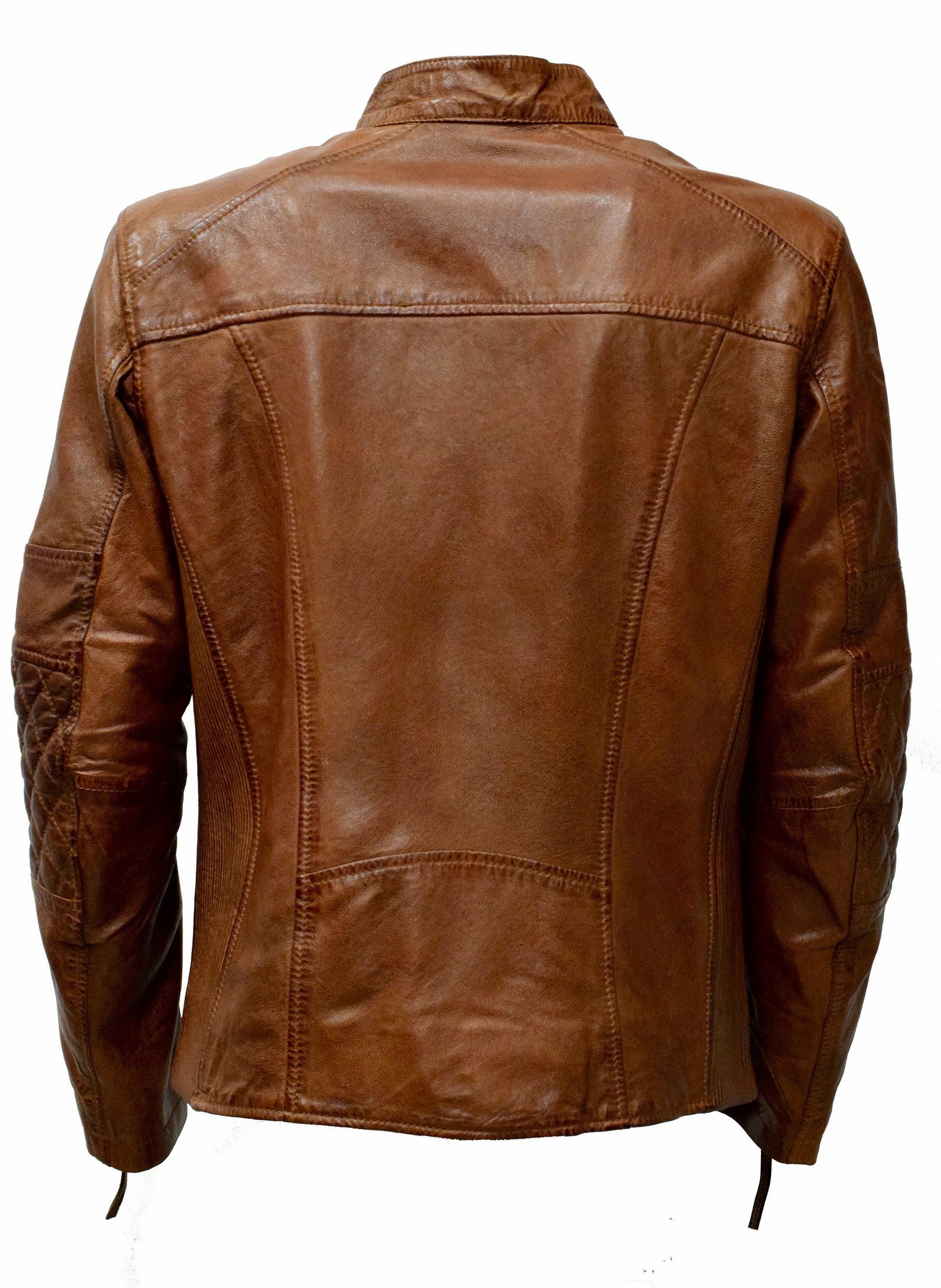 Zimmert Leather Lederjacke Marco Pflanzlich gegärbt, Washed Lammnappa Cognac Braun Whiskey – Bild 3 von 5