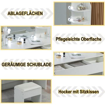 Thanaddo Schminktisch Schminktisch mit LED-Beleuchtung,Kosmetiktisch mit Hocker und Spiegel (1 Tisch mit Hocker), Breite 105 cm