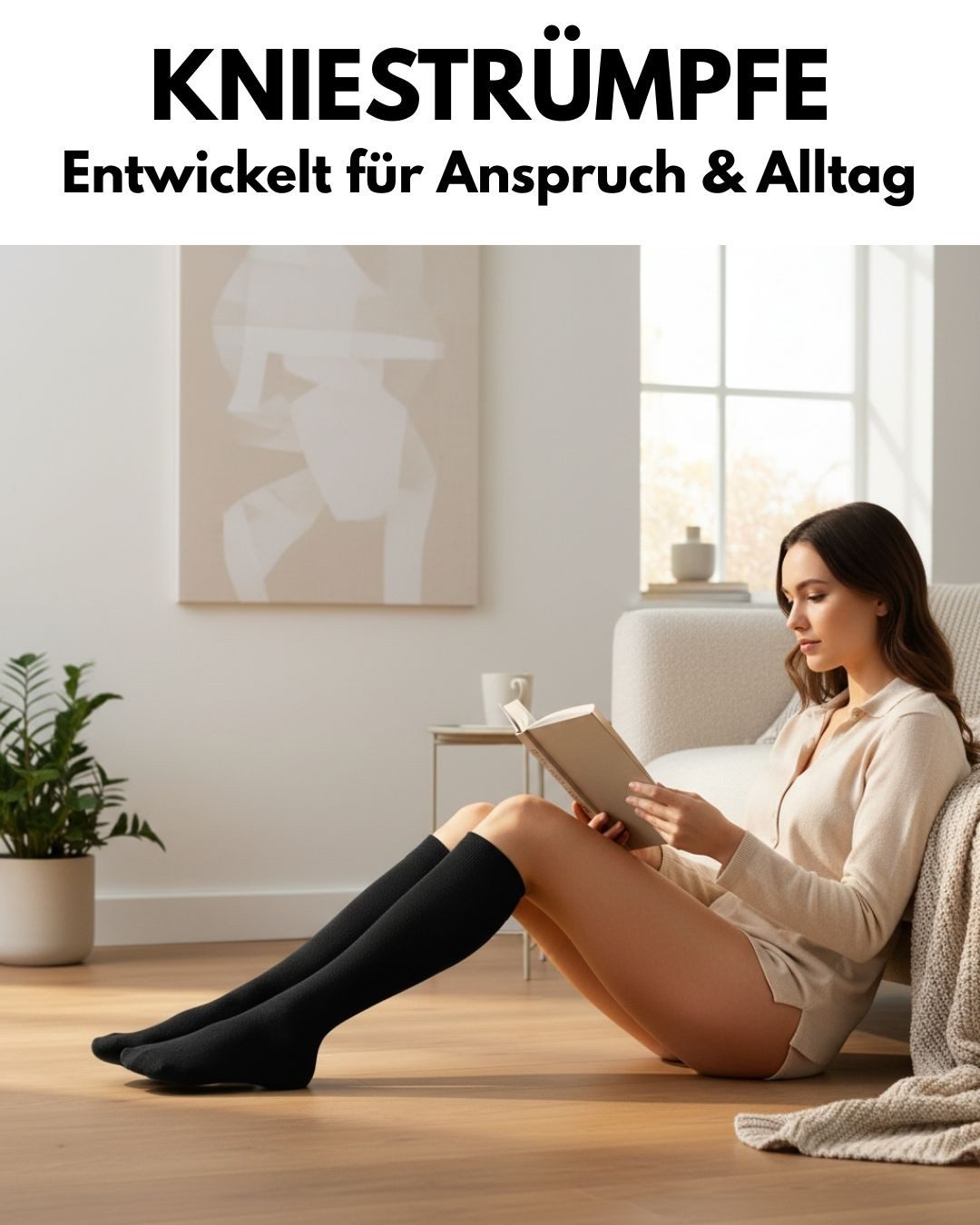 sockenkauf24 Kniestrümpfe Damen & Herren mit Komfortbund ohne Naht aus Baumwolle (Schwarz, 4-Paar, 43-46)