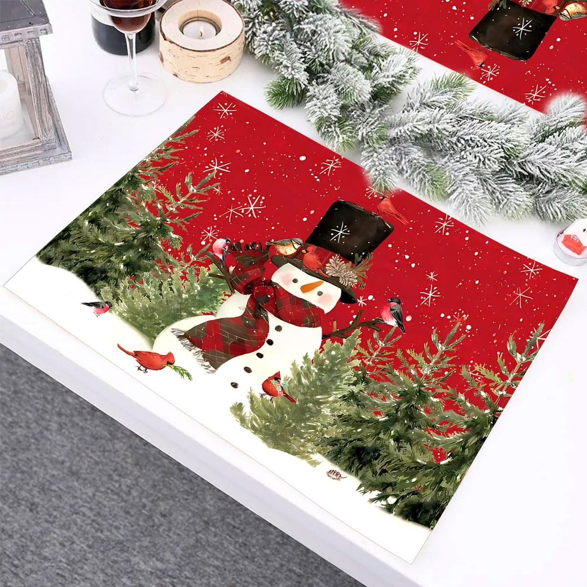 Coonoor Platzset Tischsets mit Weihnachtsbäumen und Schneemann, Winter-Tischsets, (4-St), für den Außenbereich, Zuhause, Party, Küche, Esszimmer, Dekoration