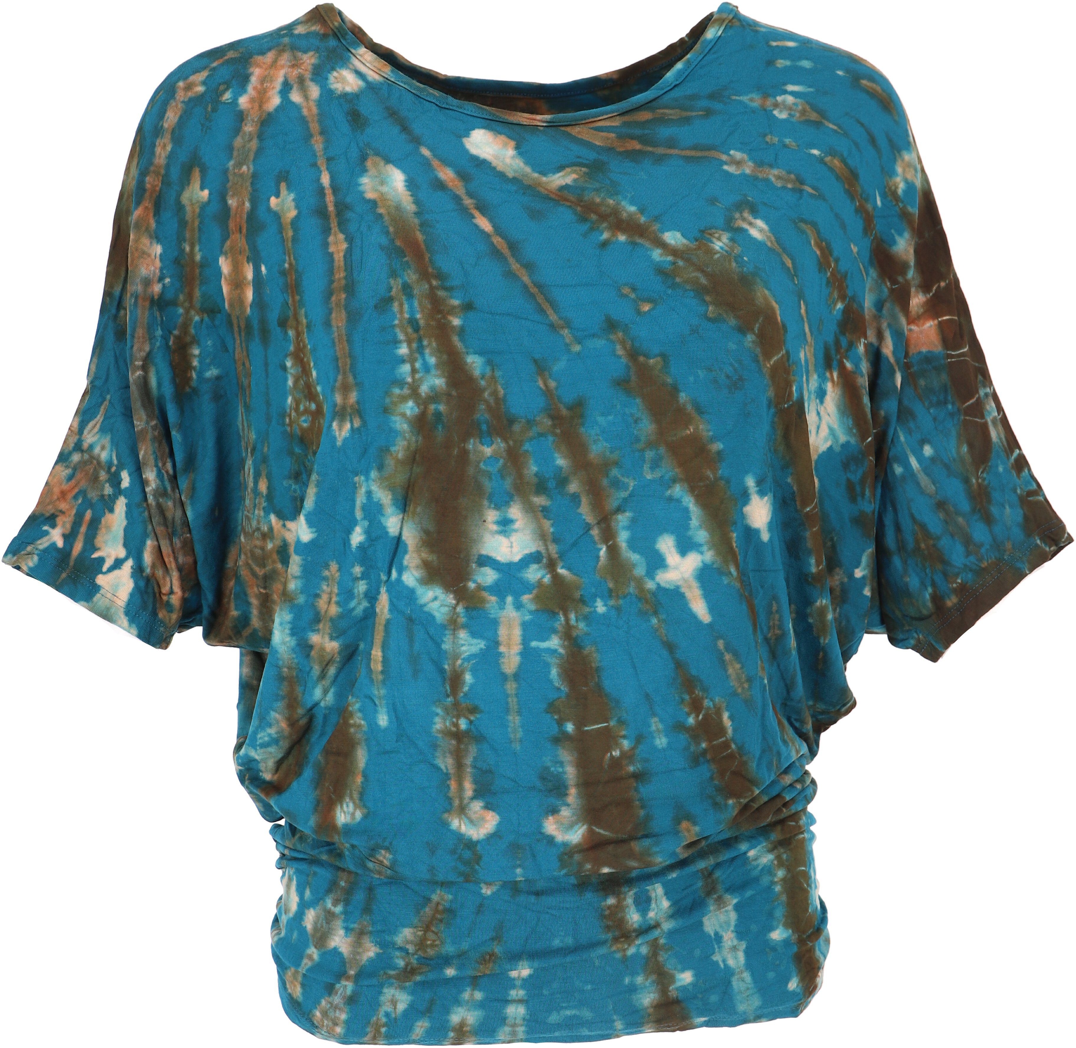 Guru-Shop T-Shirt Batikshirt mit Fledermausärmeln, lockeres.. alternative Bekleidung, Festival, Ethno Style, Hippie