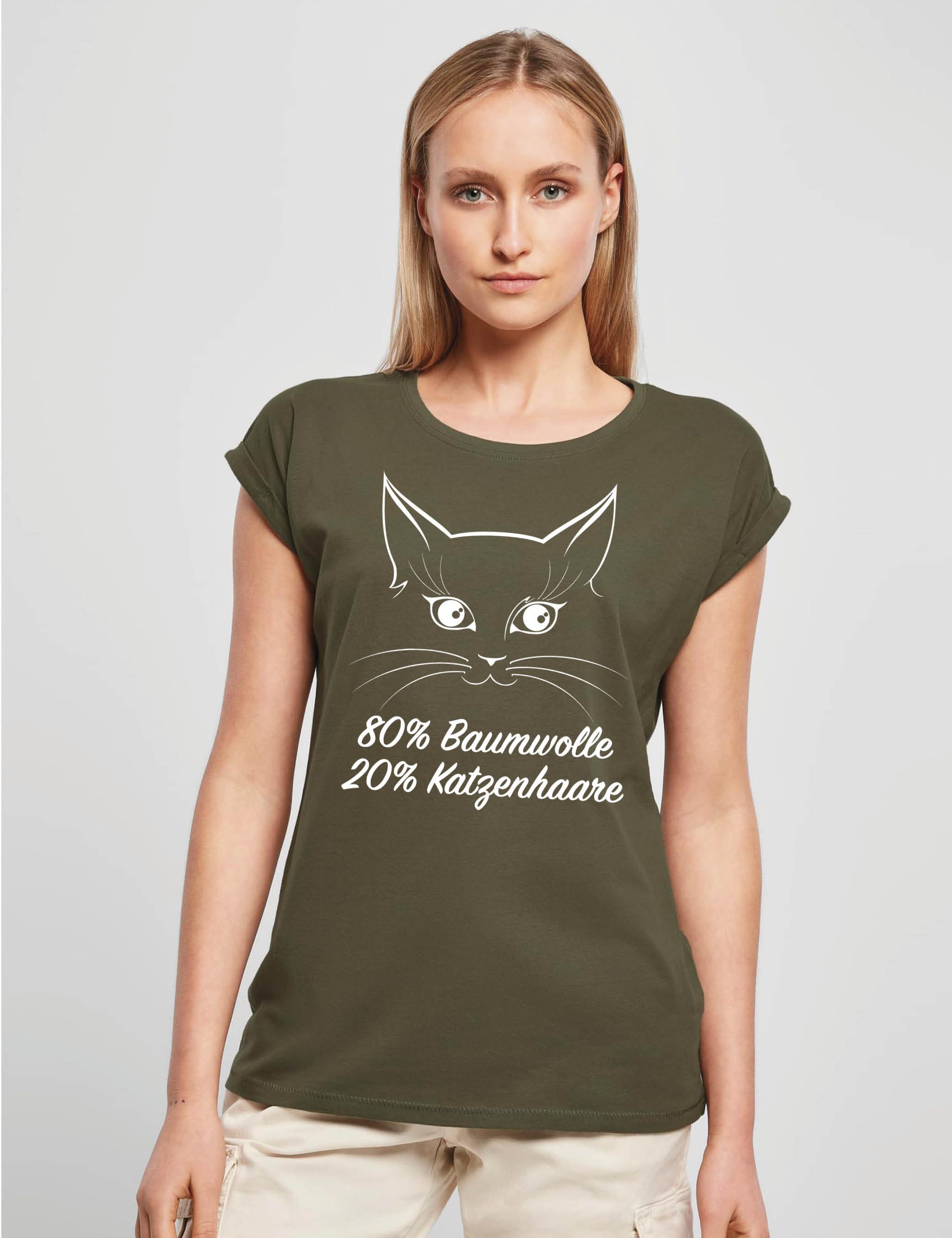 Youth Designz Print-Shirt Katzenhaare Damen T-Shirt mit lustigem Spruch als Geschenk für Frauen Fun Shirt mit modischem Statement Print
