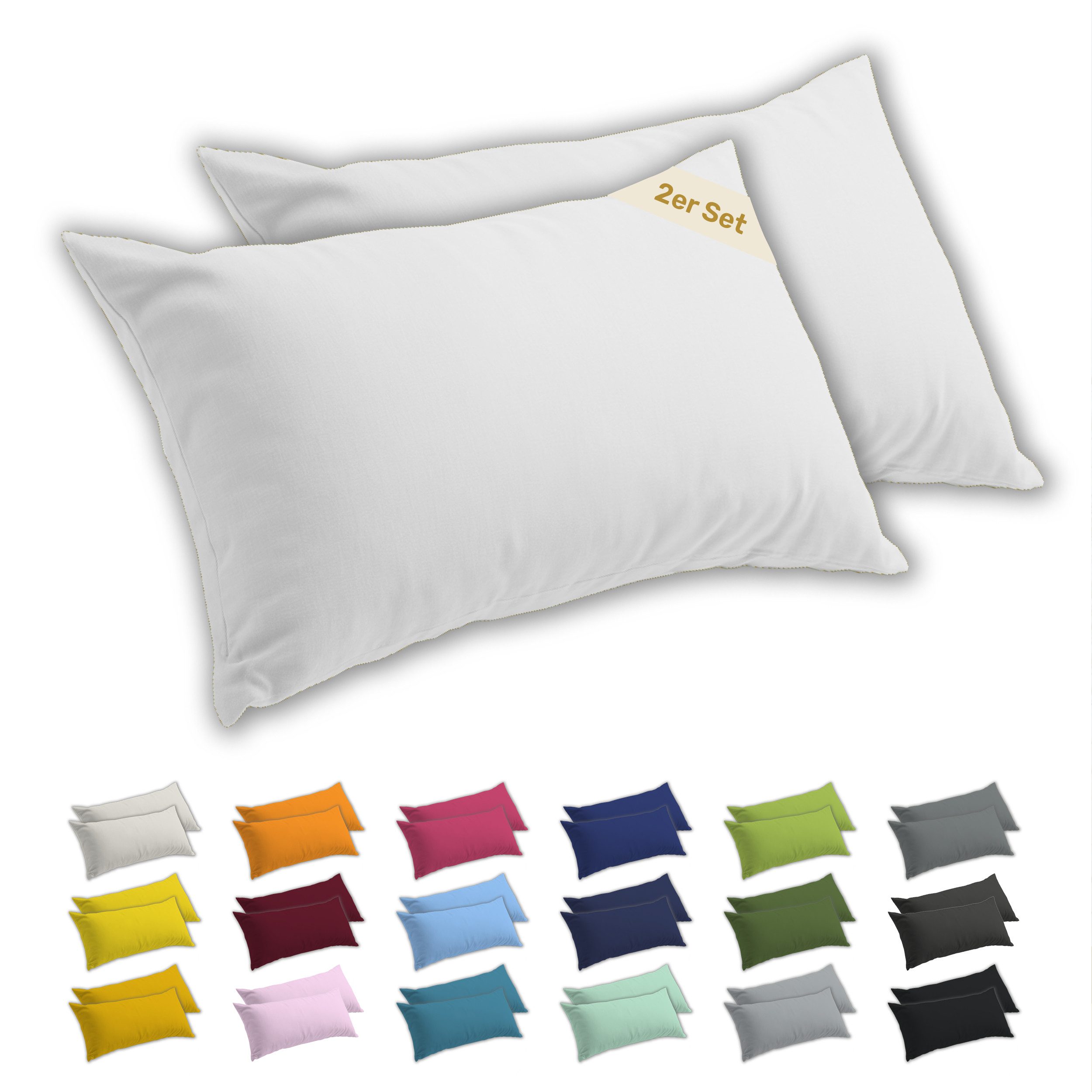 Lavea Kissenbezug 2er Set Kissenhülle Jersey, 100% Baumwolle, Kissenbezüge, (2 Stück), allergikerfreundlich - sicherer YKK-Reißverschluss - waschbar 60°C