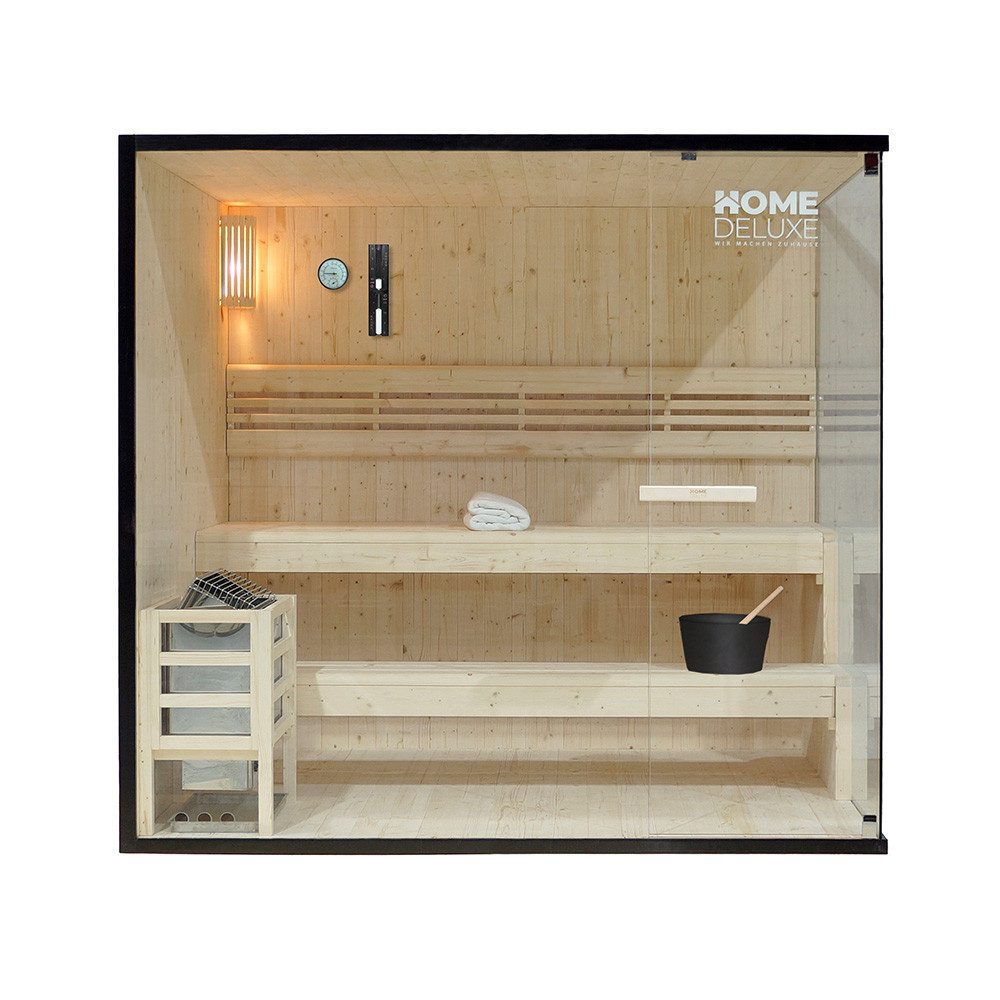 HOME DELUXE Sauna SHADOW - XL, BxTxH: 200,00 x 150,00 x 190,00 cm, 42 mm, für bis zu 5 Personen, inkl. 8 kW Saunaofen, hochwertige Fichte