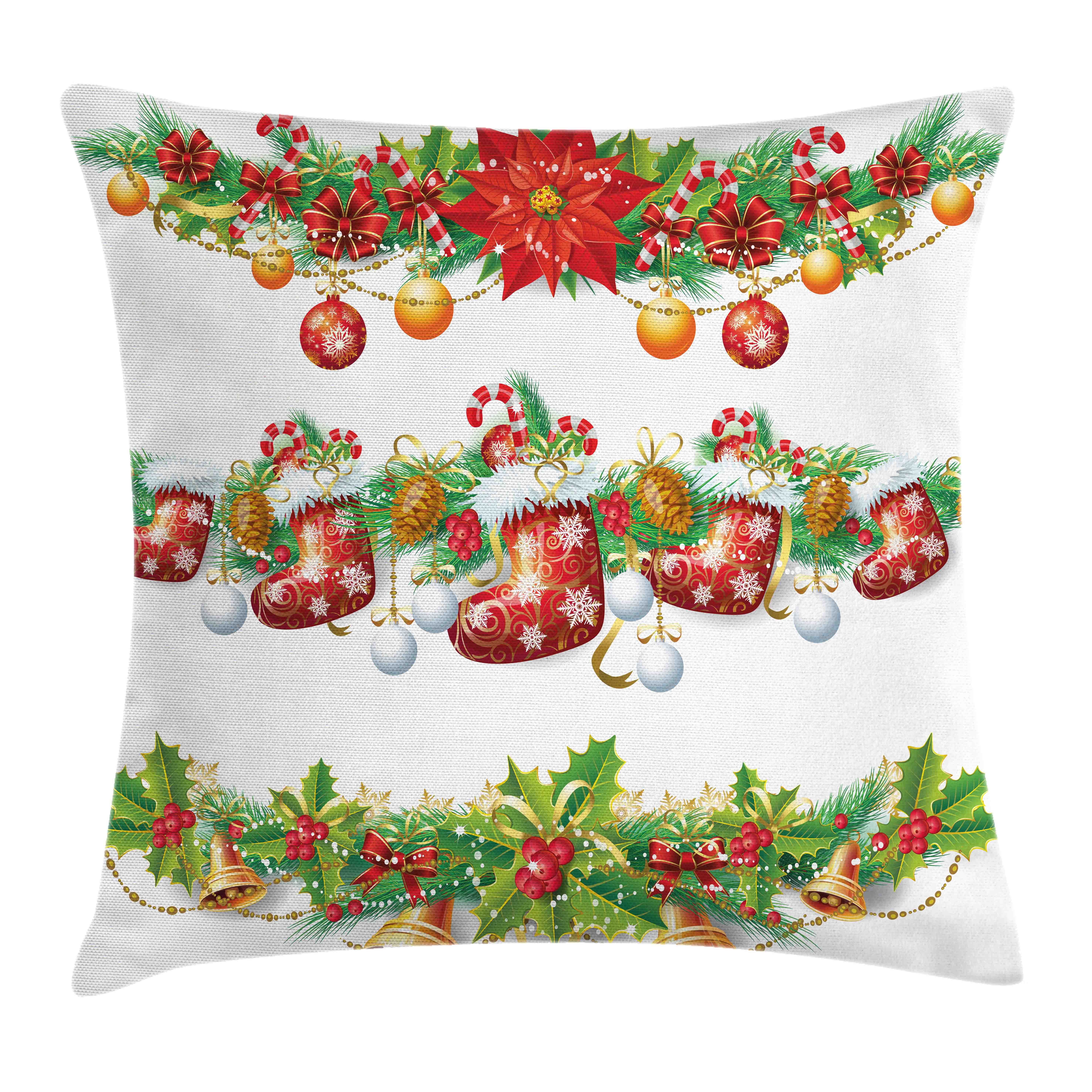 Kissenbezüge Reißverschluss Kissenhülle mit Farbfesten Farben Beidseitiger Druck, Abakuhaus (1 Stück), Weihnachten Blumen Socken und Glocken