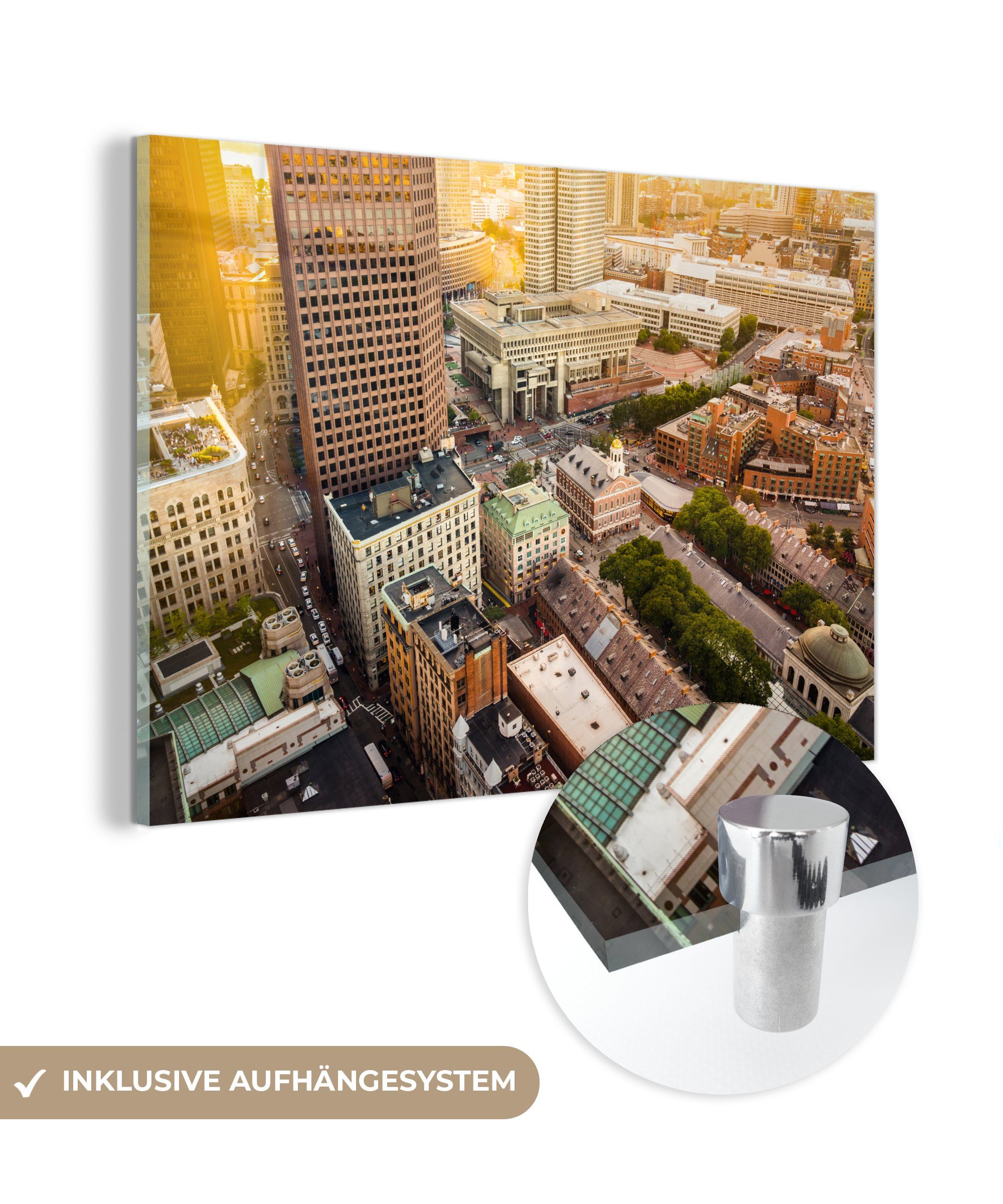 MuchoWow Acrylglasbild Boston am Morgen aus der Vogelperspektive, (1 St), Acrylglasbilder Wohnzimmer & Schlafzimmer