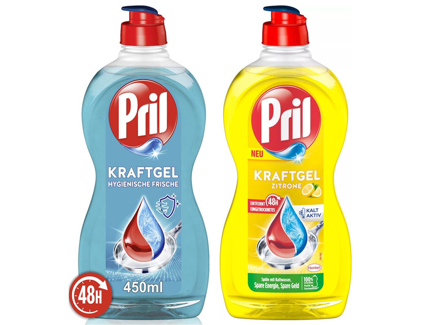 PRIL Kraftgel Zitrone & Hygienische Frische Geschirrspülmittel (Set, [2-St. 2x 450ml Handgeschirrspülmittel)