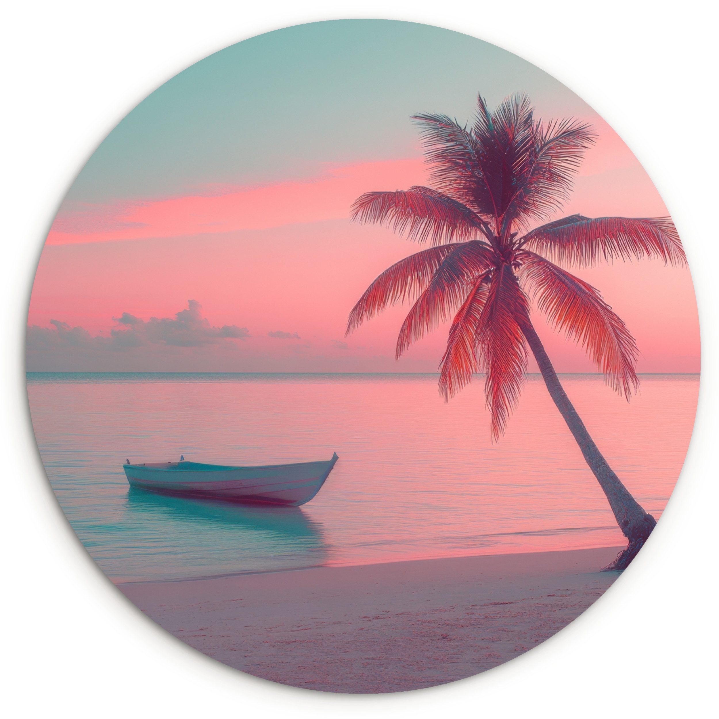 MuchoWow Gemälde Meer - Boot - Sonnenuntergang, Fotodruck (1 St), Kreis Wanddekoration, Rundes Wandbild, 30x30 cm