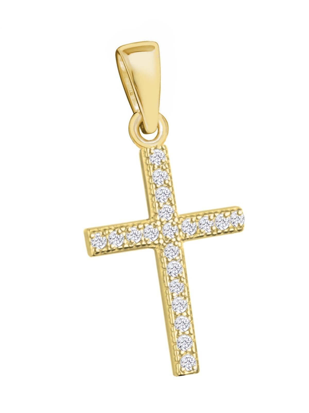 Kreuzanhänger Kreuz Anhänger aus 925 Sterling Silber Vergoldet mit Zirkonia