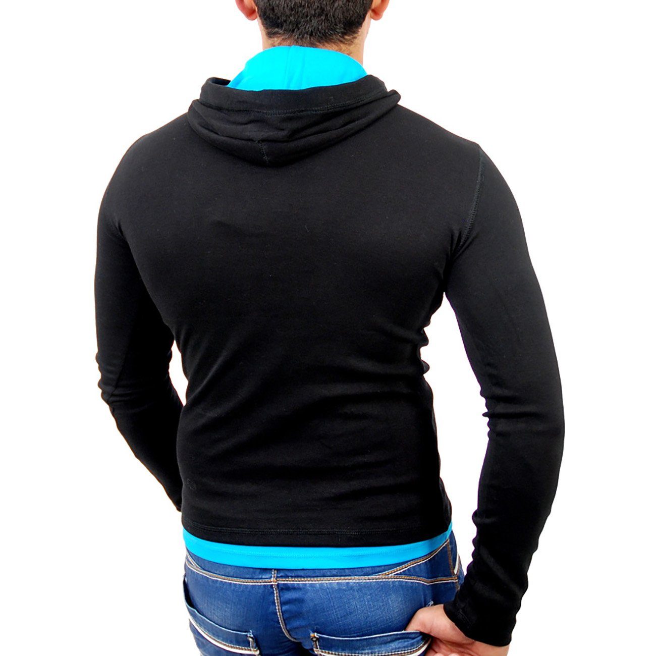 Reslad Sweatshirt Reslad Kapuzen Layer-Look Sweatshirt RS-1003 Kapuzensweatshirt schwarz-türkis (1-tlg) Herren