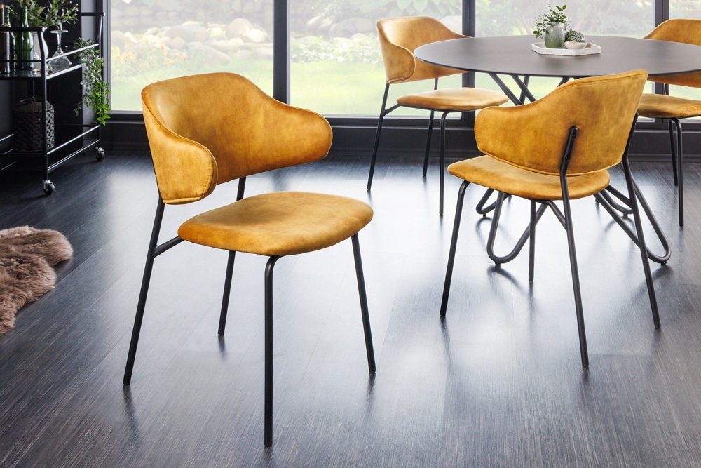 riess-ambiente Armlehnstuhl VOGUE senfgelb / schwarz (Einzelartikel, 1 St), Esszimmer · Samt · Metall · mit Armlehne · Retro Design | Stühle