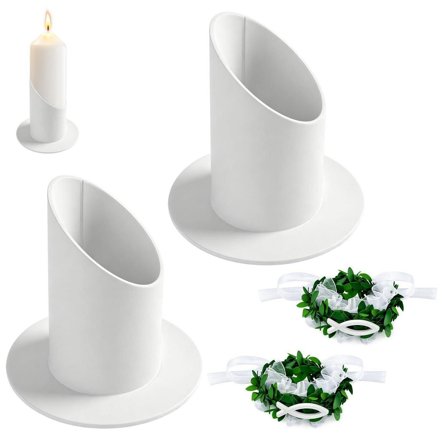 LuxusKollektion Kerzenständer Kerzenständer Kommunion 2er Set Metall Weiss (2 St)