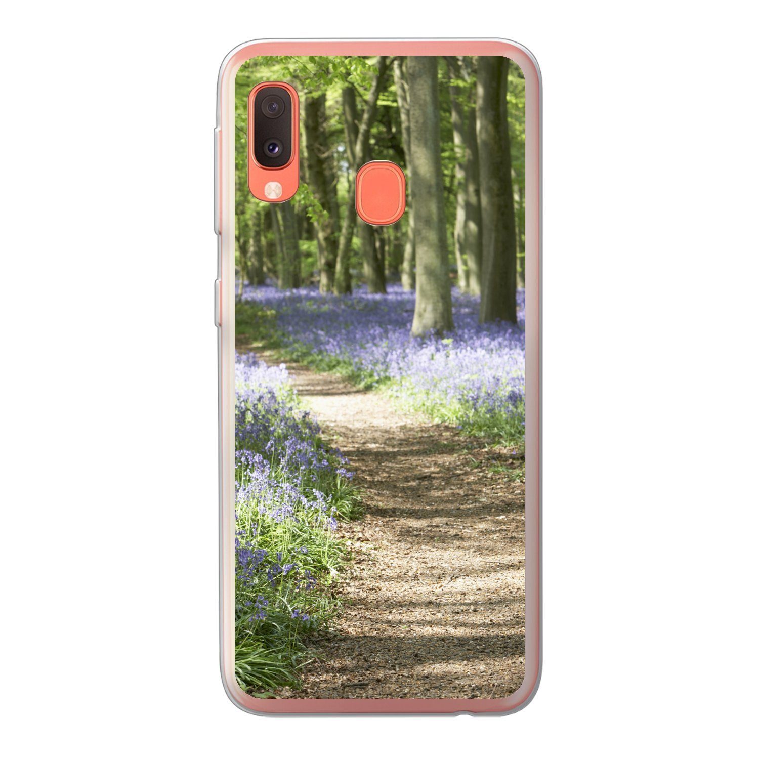 MuchoWow Handyhülle für Samsung Galaxy A20e Wald - Weg - Blumen - Lila - Grün - Natur, Smartphone-Bumper, Print, Handy Schutzhülle Dünn