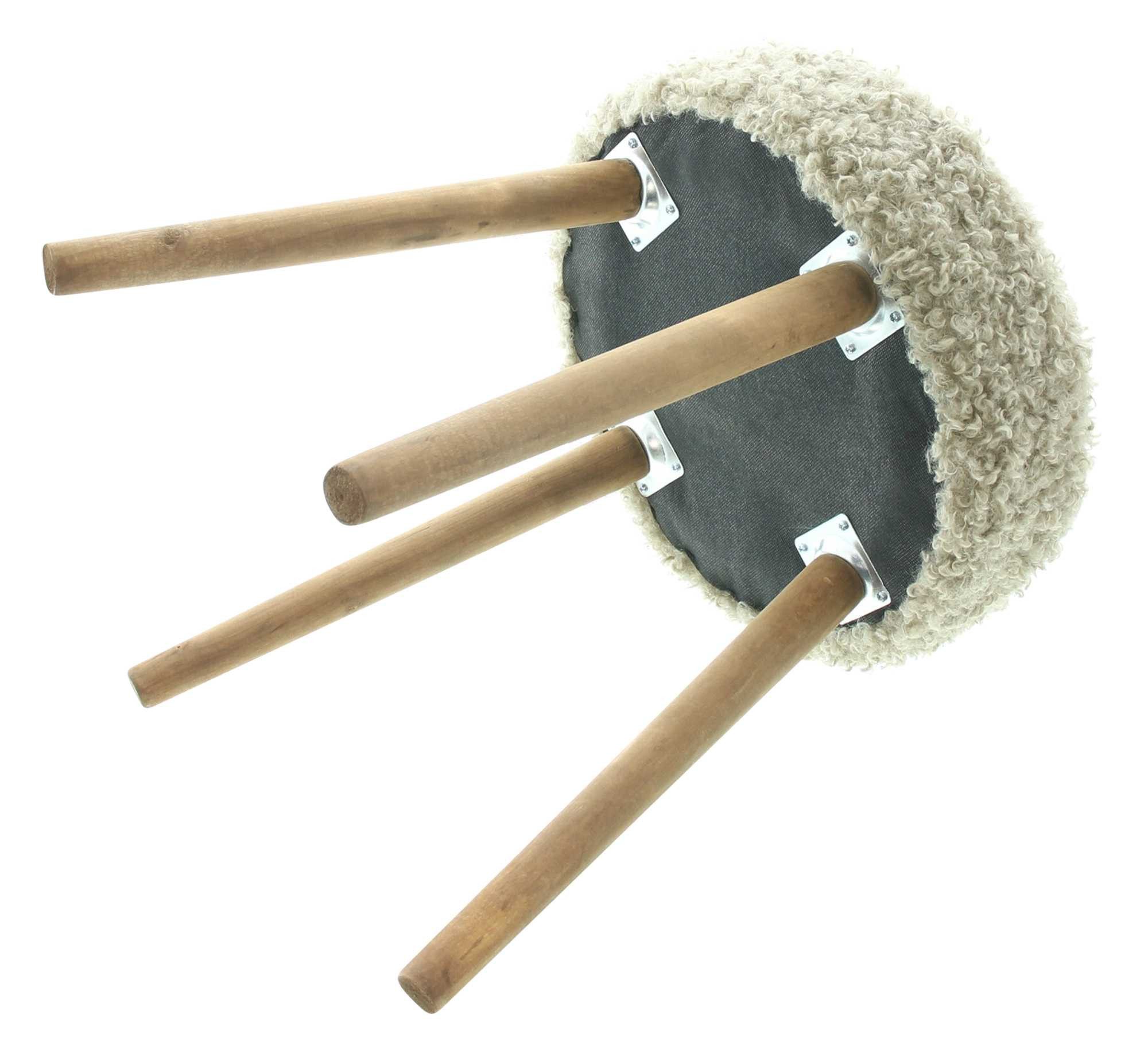Dekoleidenschaft Polsterhocker "Schaffell" Holz & Kunstfell Ø 35 x 45 cm, Hocker Sitzhocker Fußhocker – Bild 4 von 5