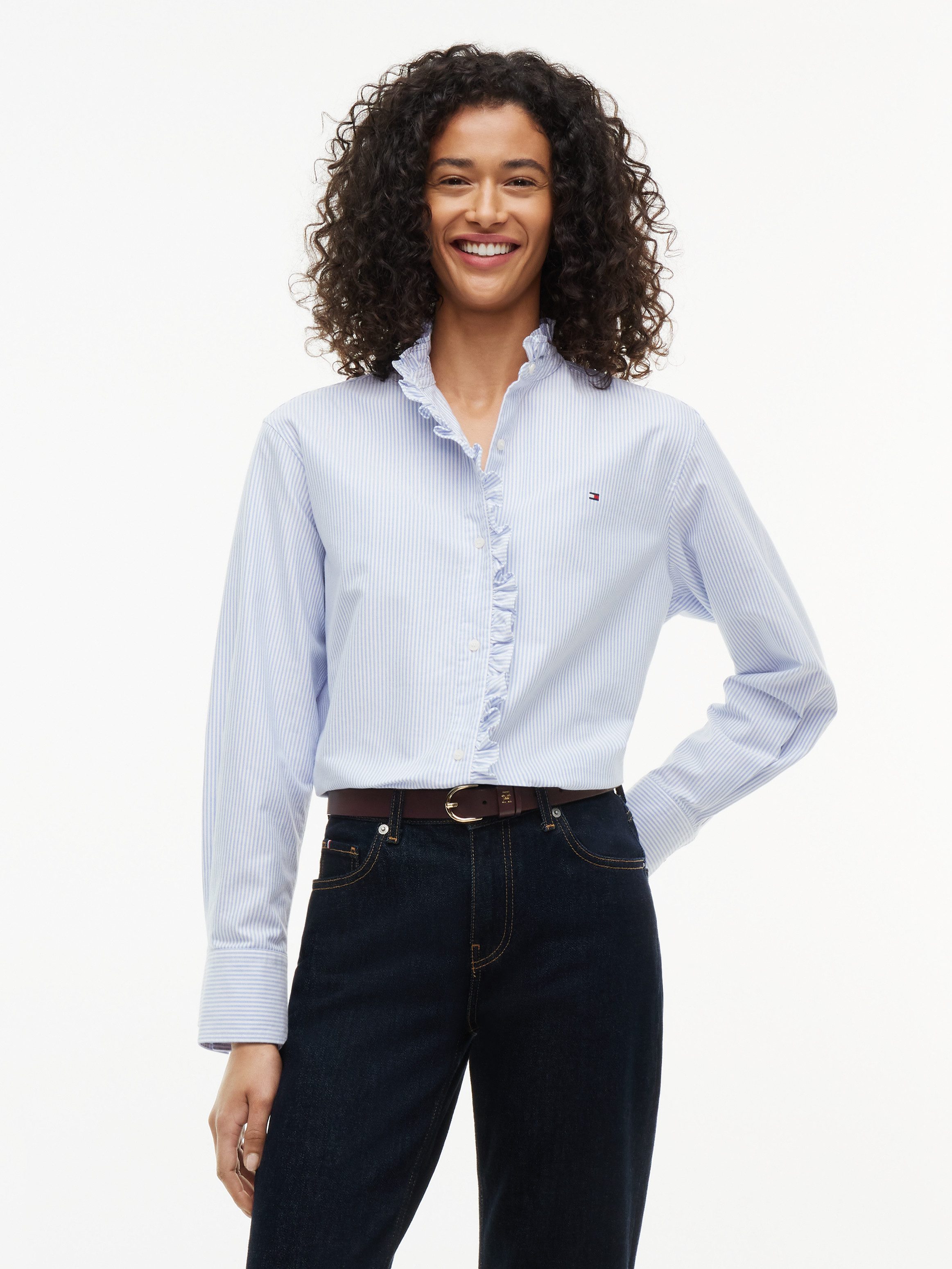 Tommy Hilfiger Langarmbluse OXFORD RUFFLES RELAXED LS SHIRT Baumwolle, relaxed fit, mit Rüschen Detail