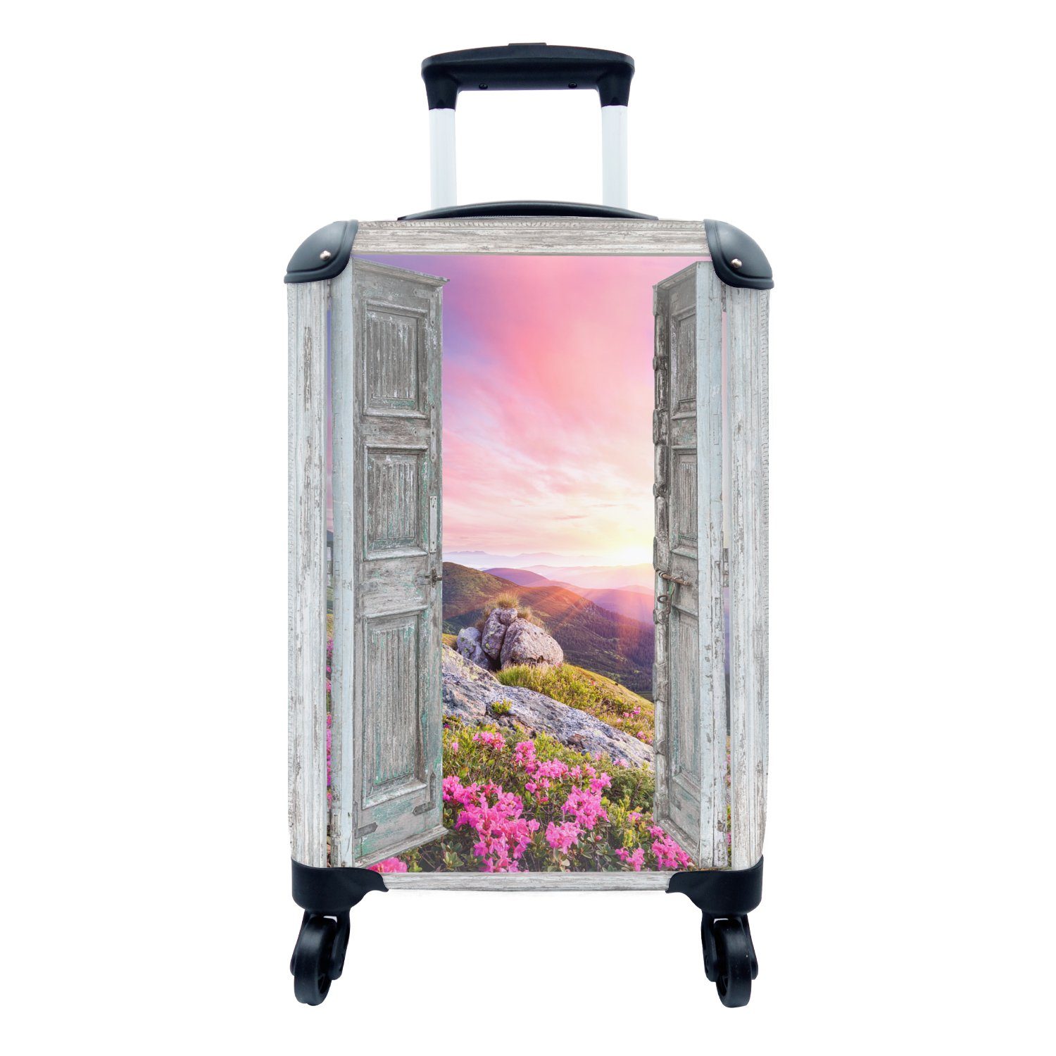 MuchoWow Handgepäckkoffer Berge - Landschaft - Aussicht - Blumen, 4 Rollen, Reisetasche mit rollen, Handgepäck für Ferien, Trolley, Reisekoffer