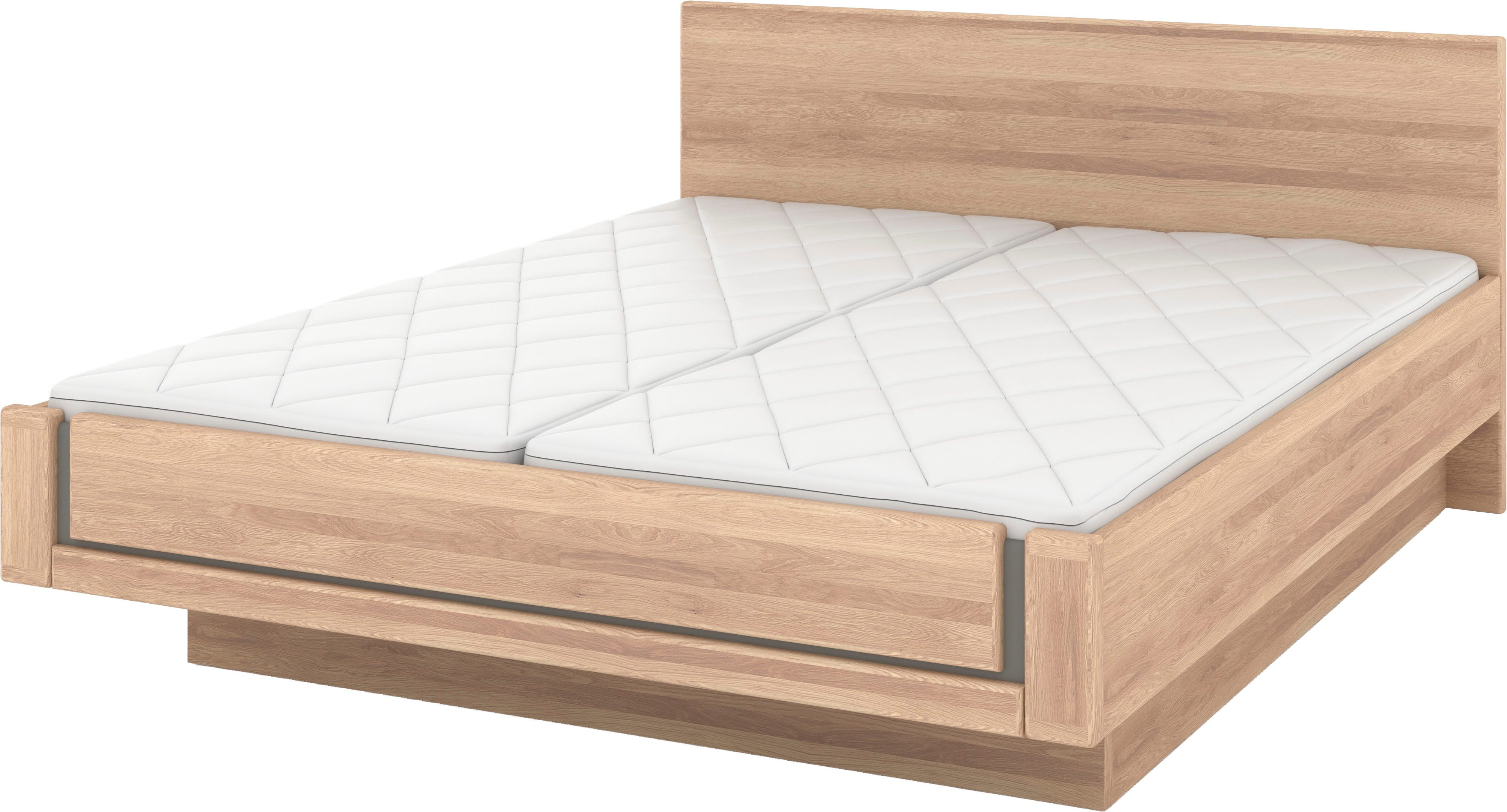 Musterring Holzbett Sorrent, Bettgestell, Bettrahmen, teilmassiv Eiche (MADE IN GERMANY), Eiche teilmassiv, Liegehöhenverstellung, in schwebender Optik