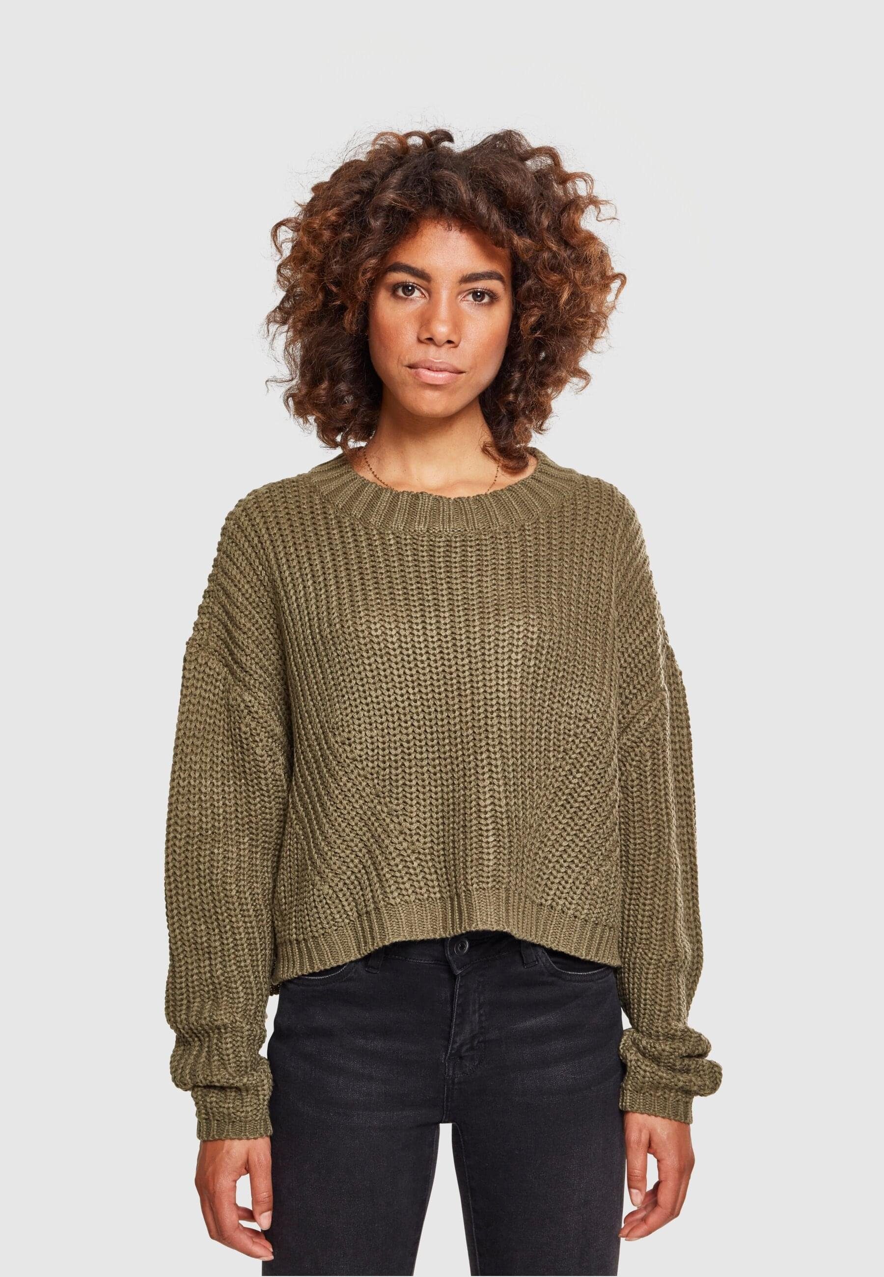 Damen URBAN CLASSICS olive Wide Kapuzenpullover Sweater Oversize Ladies (1-tlg)