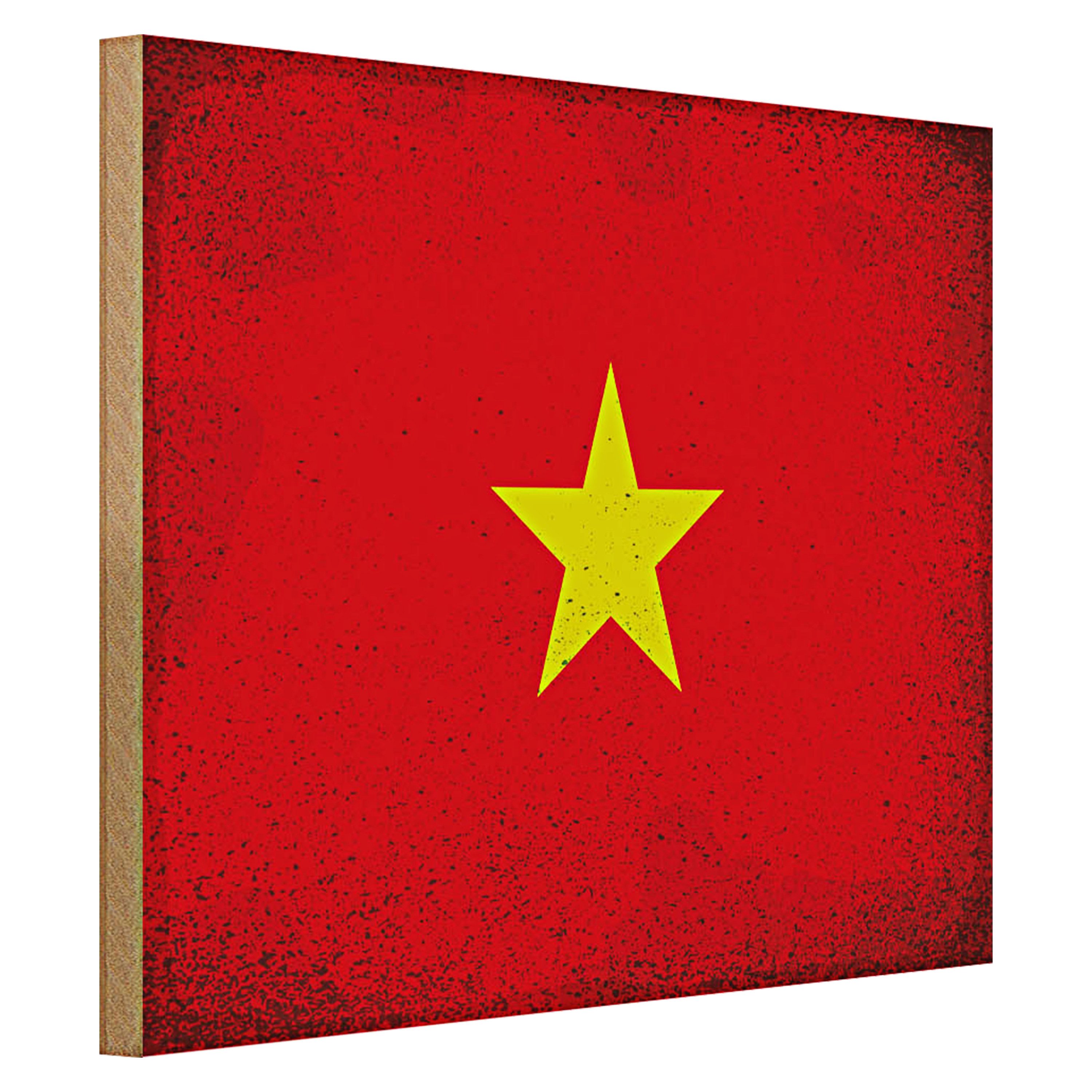 Roomando Holzbild Flagge Vietnam 40x30cm Flag of Vietnam Vintage