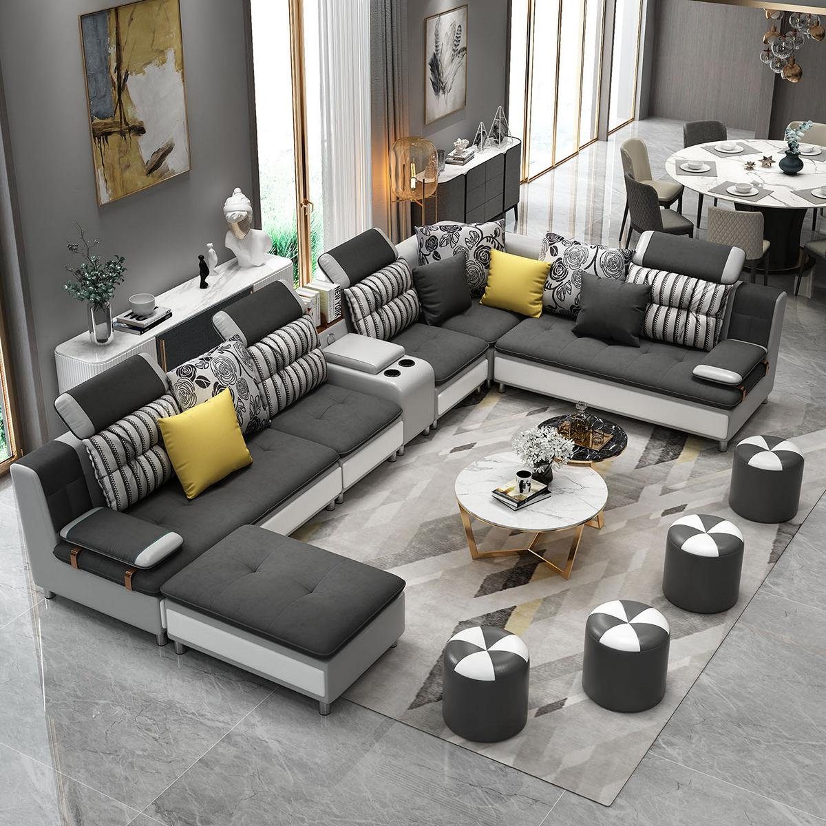 Garnitur, Europe Sofa in Grau Wohnlandschaft Ecksofa Couch Made JVmoebel U-Form Ecksofa Polster