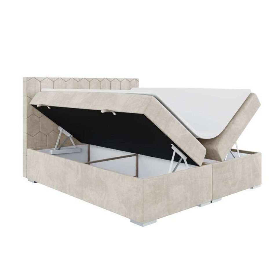 Möbel Boxspringbett, Textil Doppelbett Luxus Europa in Schlafzimmer Boxspringbett Made JVmoebel Beige Design Bett