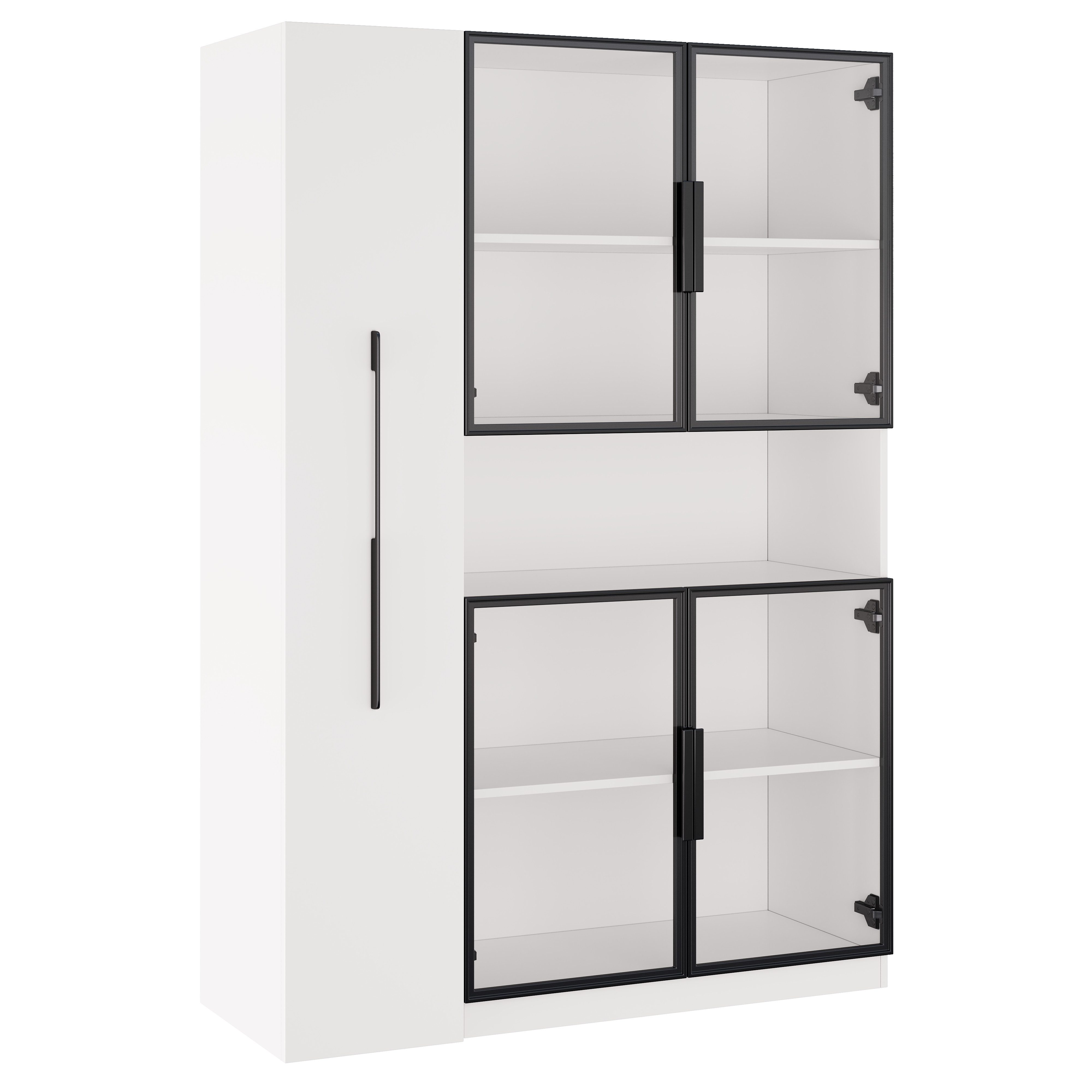 Flieks Glasvitrine mit LED-Beleuchtung, Glastüren und ausziehbaren Regalen (1-St., 110x35x160 cm) multifunktional Standvitrine Eckschrank Hochschrank Sammlervitrine