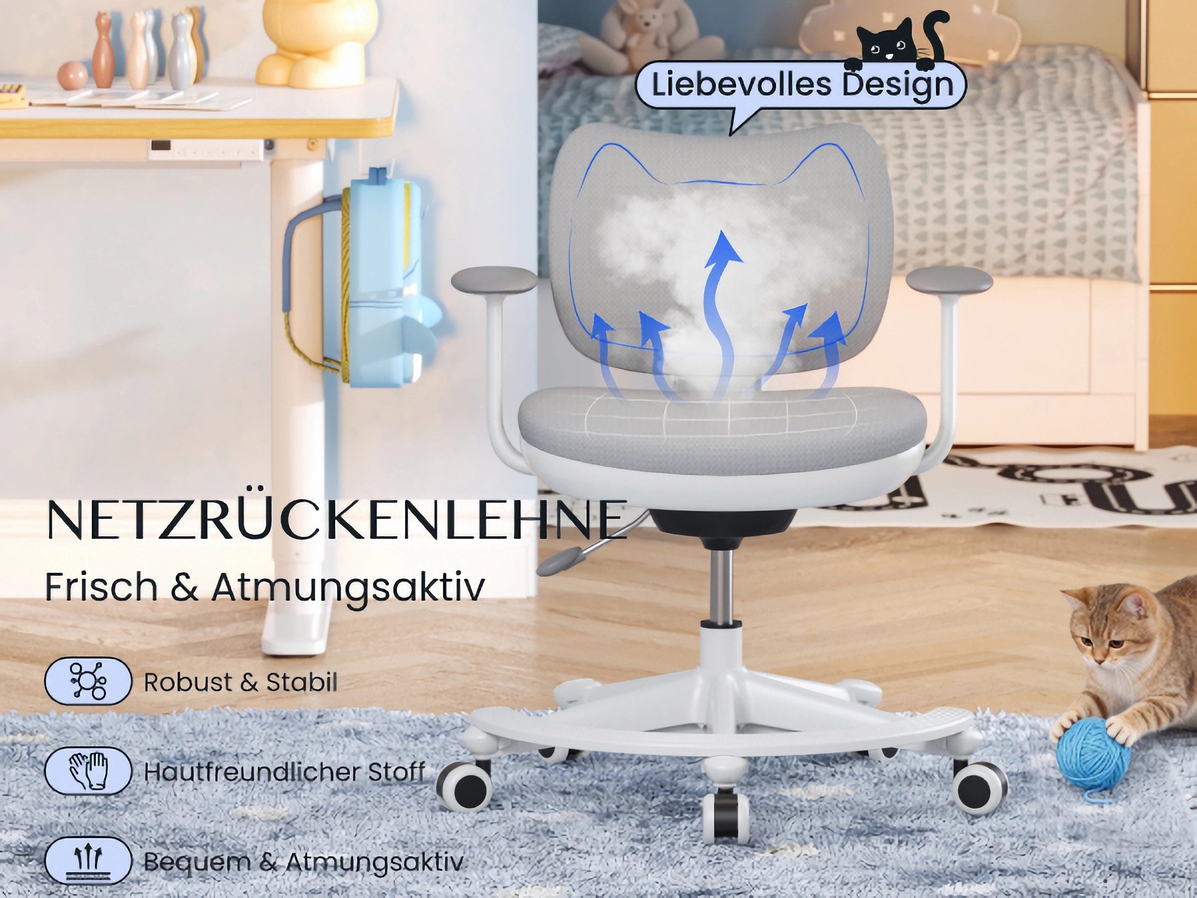 FLEXISPOT Schreibtisch Kinderschreibtisch Höhenverstellbar (16mm Abgerundete Tischecken, LED-Display & 3 Speichertaste), MIT 2xHaken& 1xBecherhalter, Kindertisc – Bild 3 von 5