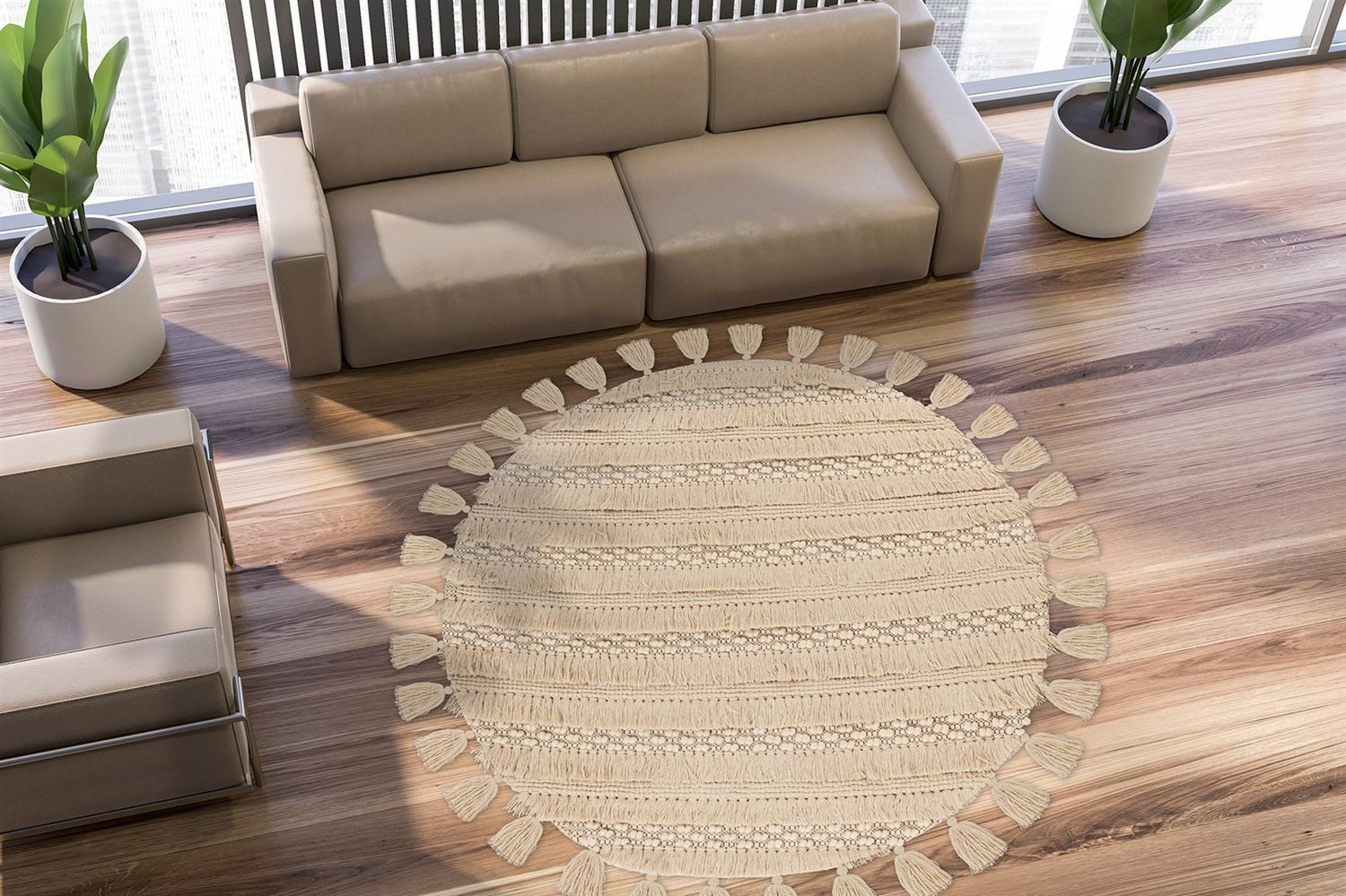 Teppich Boss Teppich Kurzflor Teppich Beatrix 325 - Natural, rund, Höhe: 18 mm