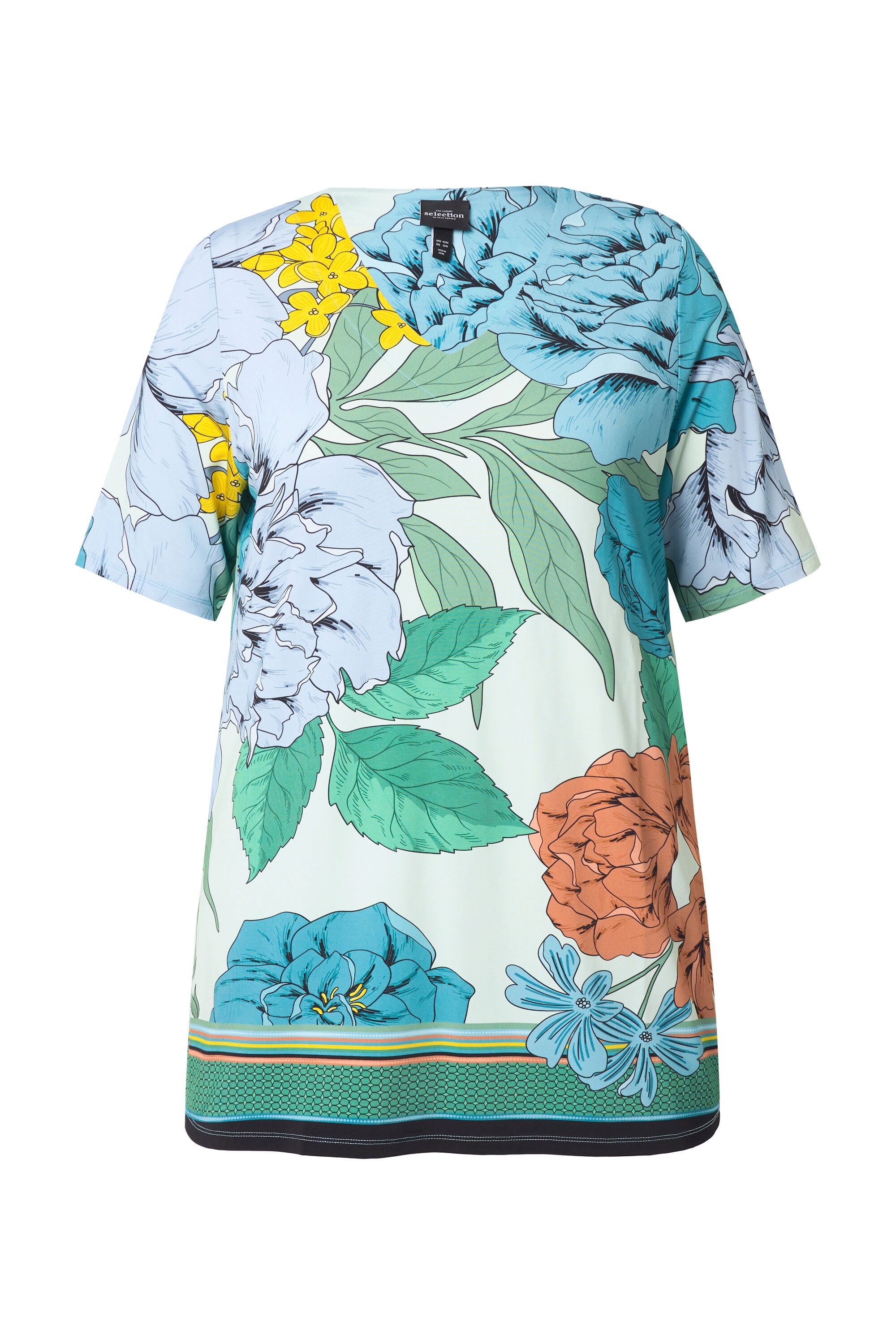 T-Shirt Slinkyshirt Blüten A-Linie V-Ausschnitt Halbarm