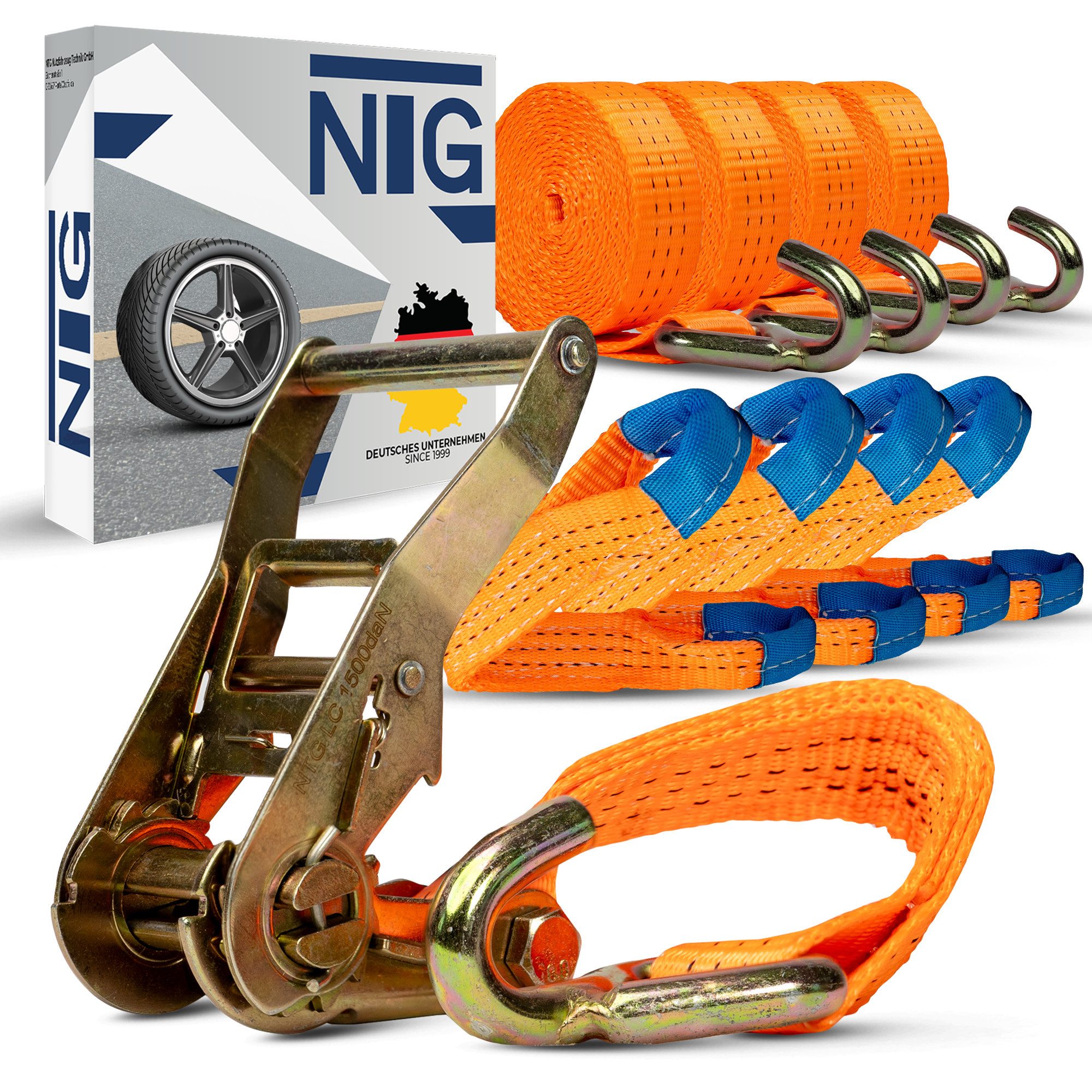 NTG Nutzfahrzeug Technik GmbH Spanngurt Spanngurt Auto Transport Zurrgurt, Dreipunkt (1-St) 3000 daN, Zurrgurt, Radsicherung, PKW, Reifengurt, Trailer, NFZ