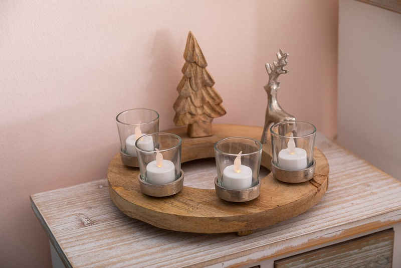 Wohnando Dekokranz Weihnachtskranz aus Holz mit 4 Teelichtern, auch als Adventskranz