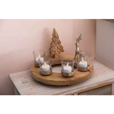 Wohnando Dekokranz Weihnachtskranz aus Holz mit 4 Teelichtern, auch als Adventskranz
