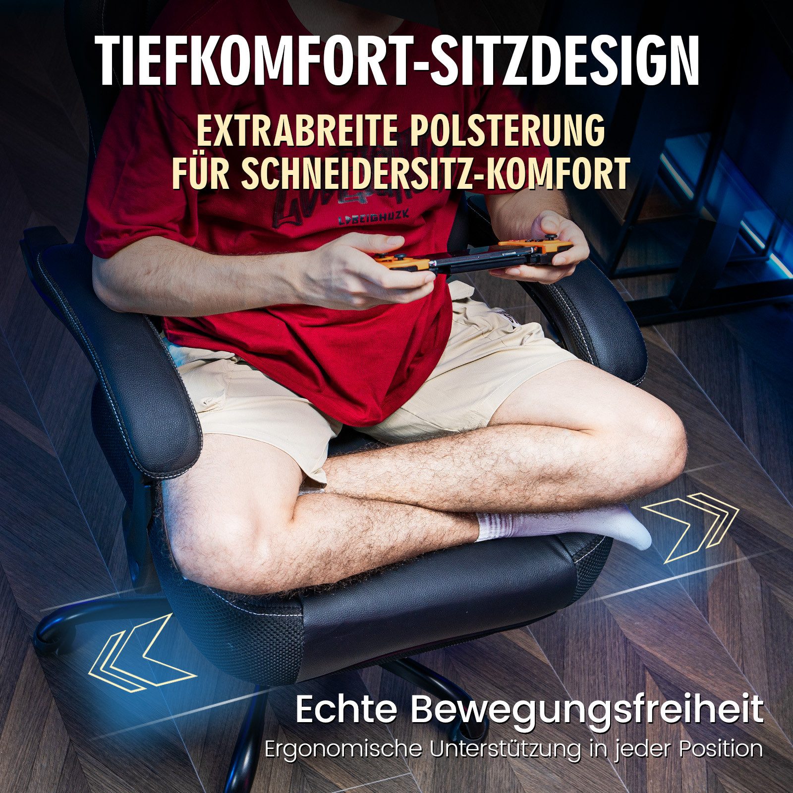 GTPLAYER Gaming-Stuhl ergonomischer Bürostuhl Gamer Sessel 150KG, Mit Fußstütze und Verbindungsrmlehne höhenverstellbar Kopfstütze