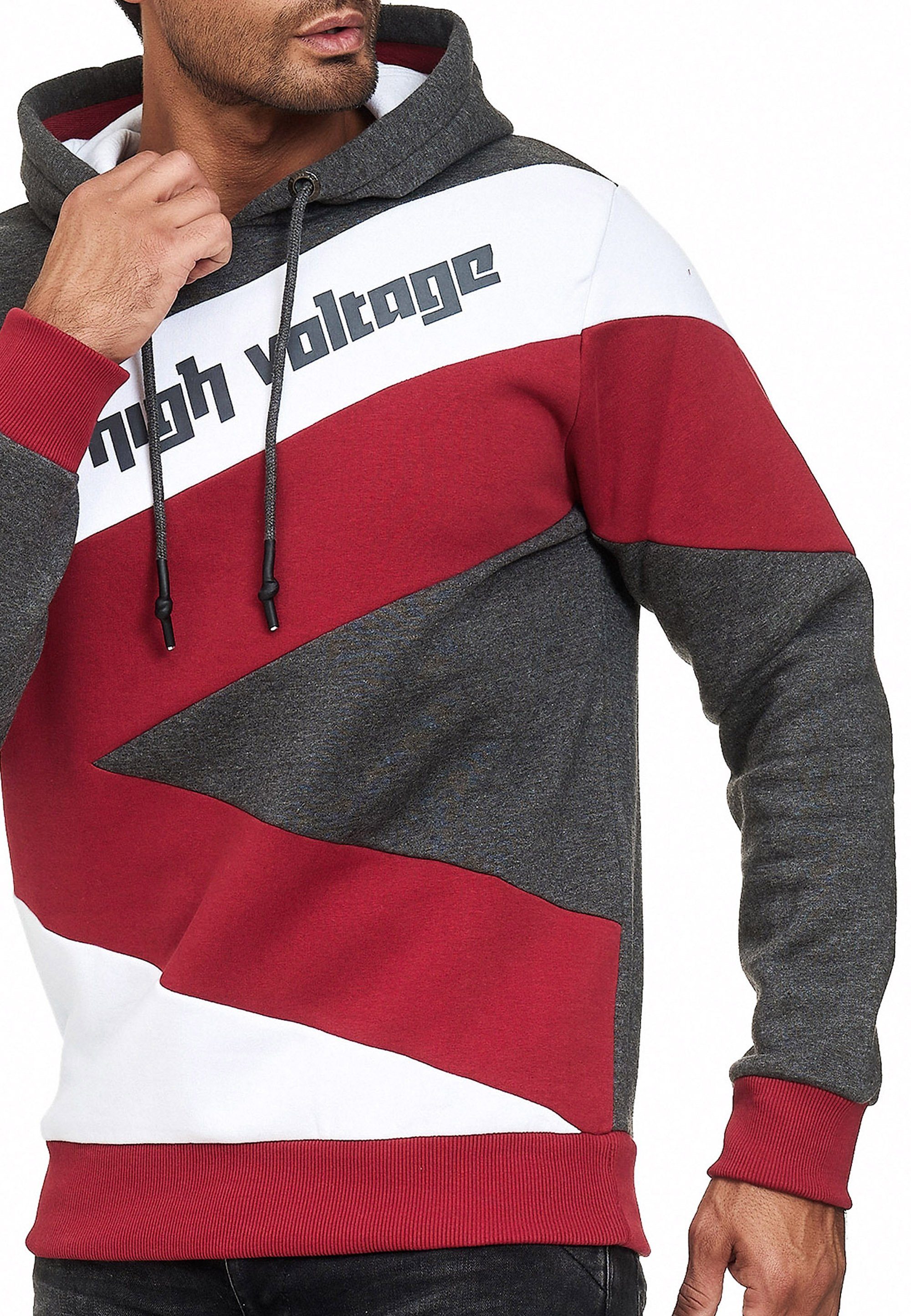 Rusty Neal Kapuzensweatshirt sportlichem anthrazit-weiß Design in