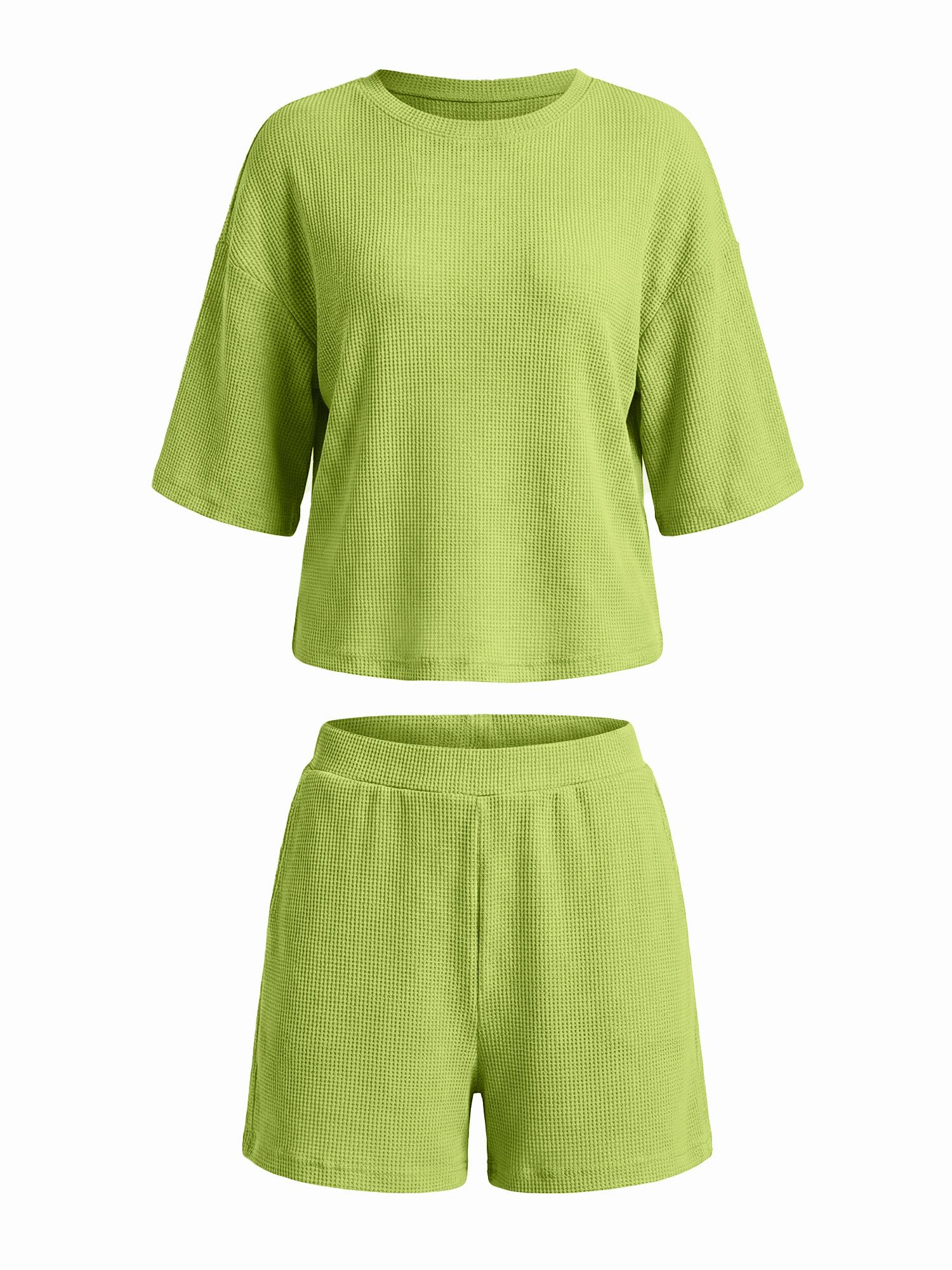 Imily Bela Hausanzug Damen 2-teiliger Freizeitanzug (Set, 2 tlg., 3/4-Arm Bluse + Shorts) in Unifarbe – Bild 5 von 5