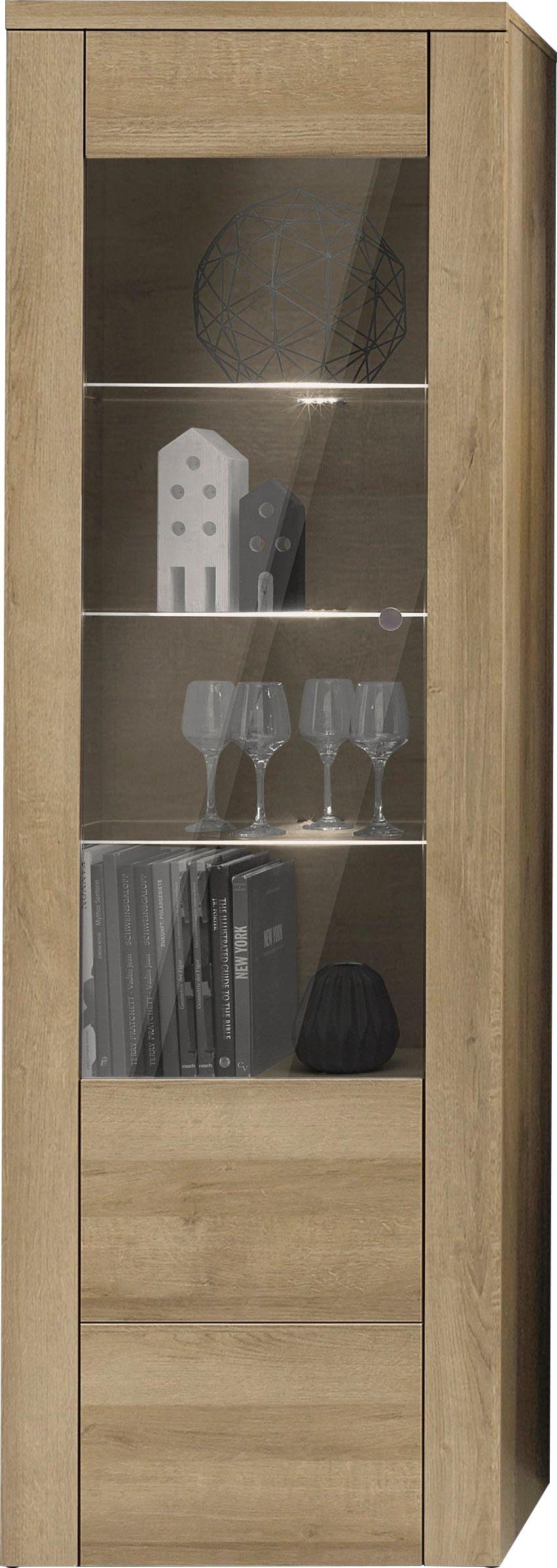 OTTO home Vitrine Larona, zeitlose Glasvitirne, Hochschrank Höhe 205,6 cm Stauraumvitrine mit dekorativer Rahmenoptik