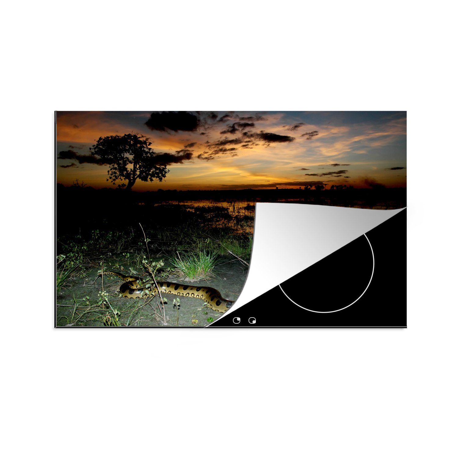 MuchoWow Herdblende-/Abdeckplatte Schlange im Amazonas, für die (1 küche, Schutz Vinyl, 81x52 Induktionskochfeld Ceranfeldabdeckung cm, tlg)