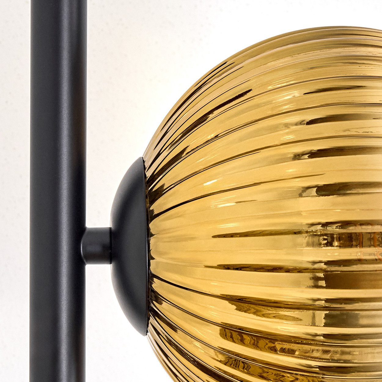 hofstein Stehlampe Stehlampe aus Metall/Riffelglas in Schwarz/Gold/Klar, Retro-Design, ohne Leuchtmittel, moderne Stehleuchte, Ø Schirme 15 cm, Fußschalter, 160 cm, E14