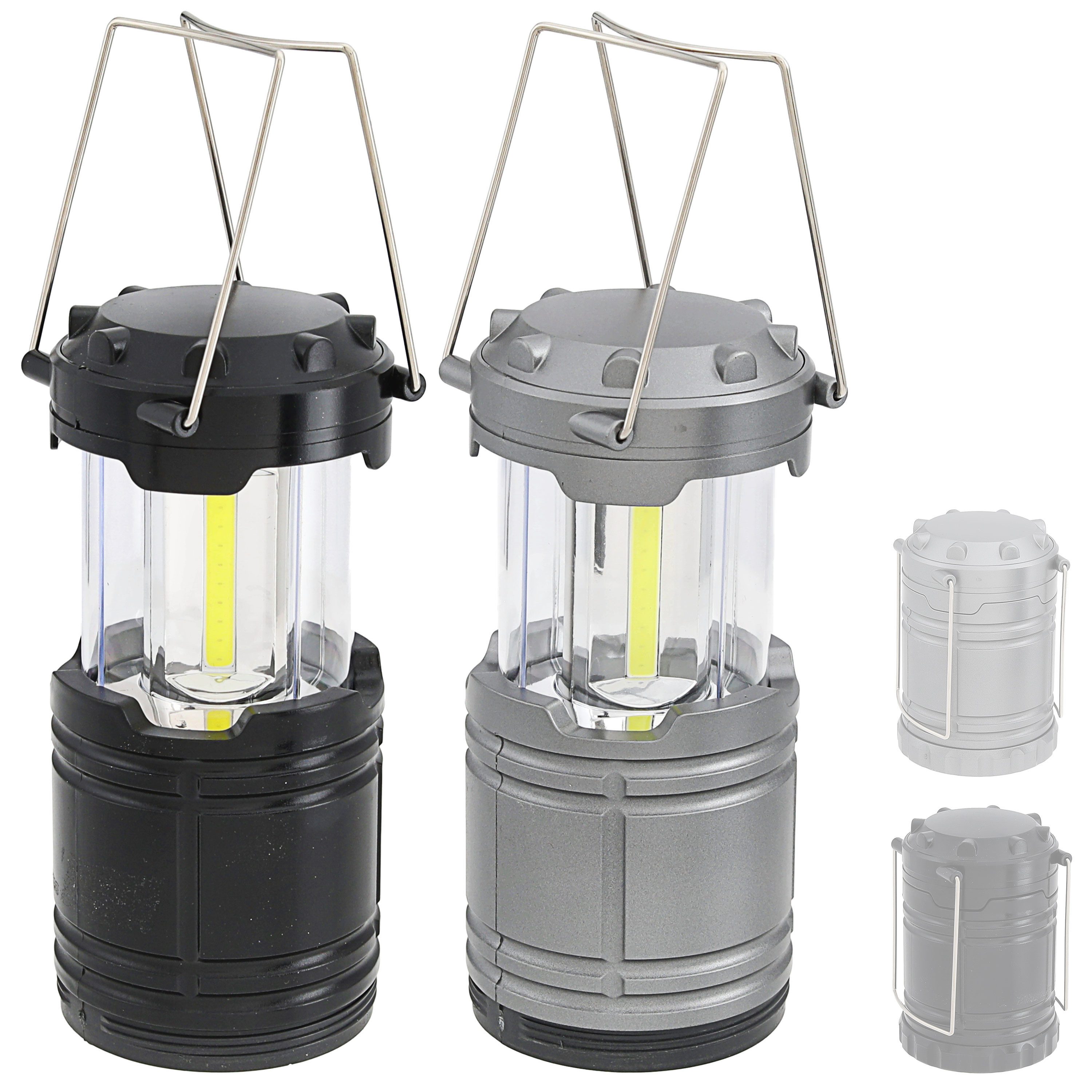 CEPEWA LED Laterne Campinglaterne 2er Set silber schwarz 8,5x12cm Hängelampe 200 Lumen
