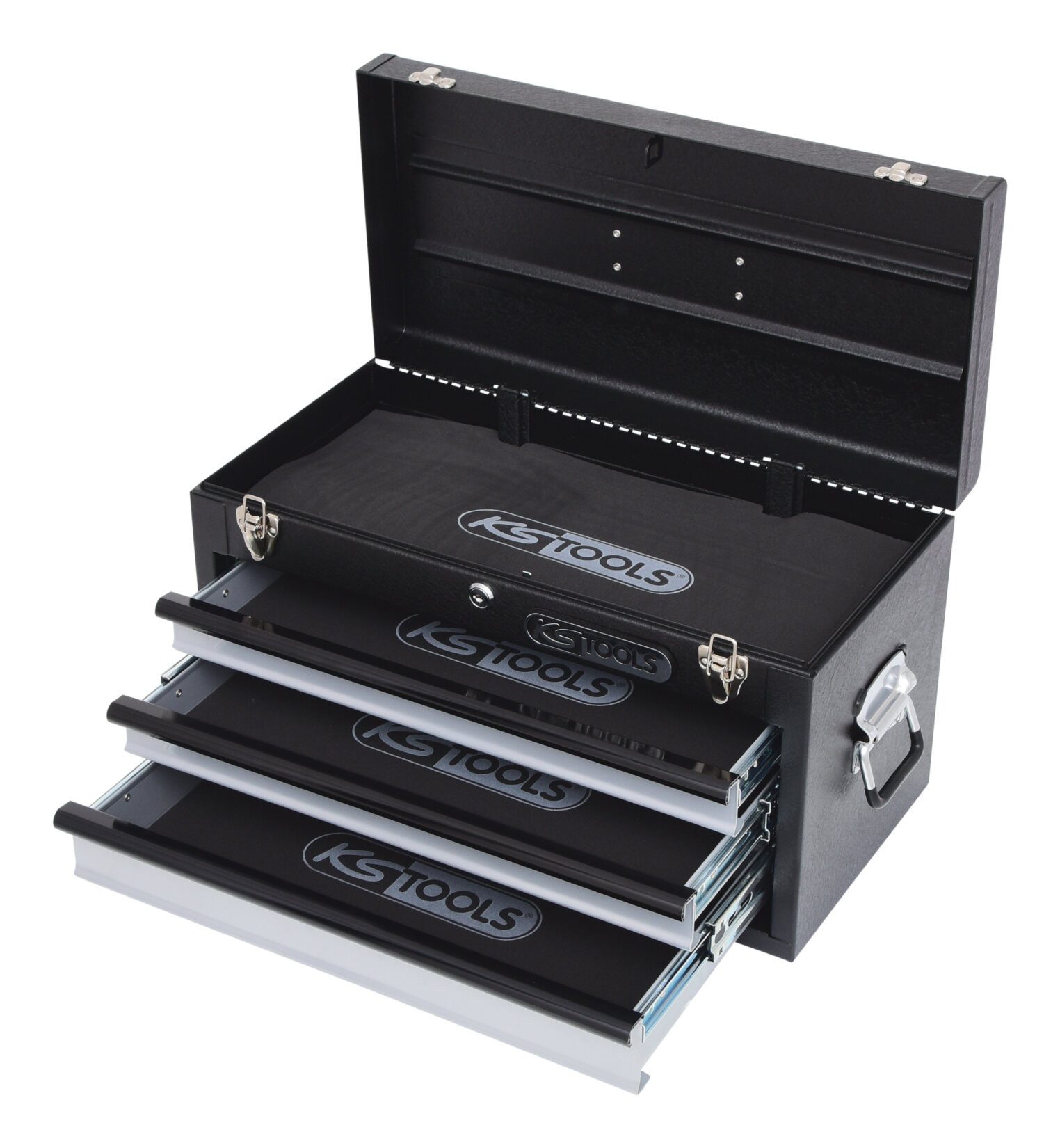 KS Tools Werkzeugbox, Werkzeugtruhe mit 3 Schubladen-schwarz, L508xH255xB303mm