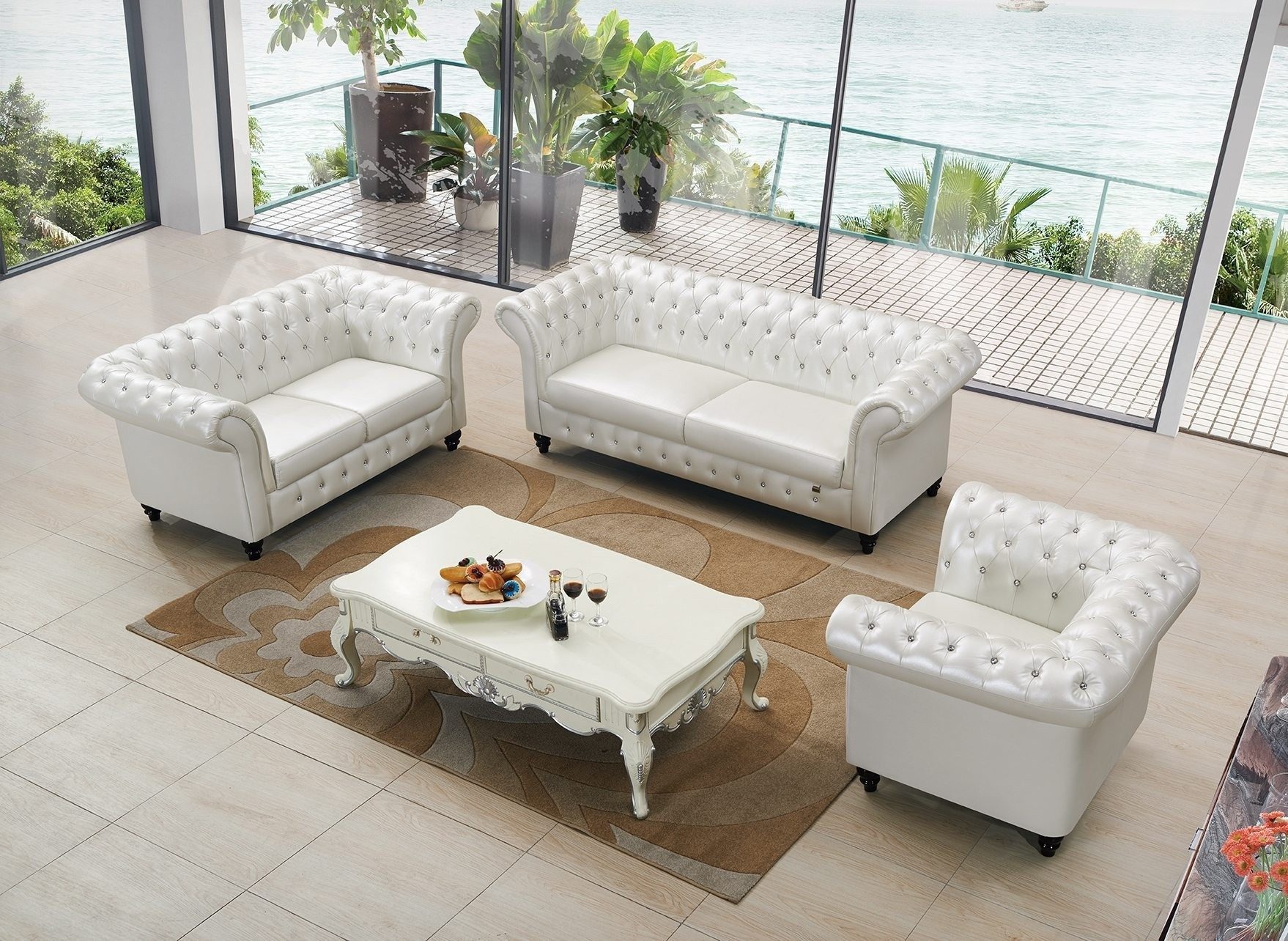 JVmoebel Chesterfield-Sofa Designer Sofa mit Polsterung in Grau und Sessel, 3 Teile, Made in Europa