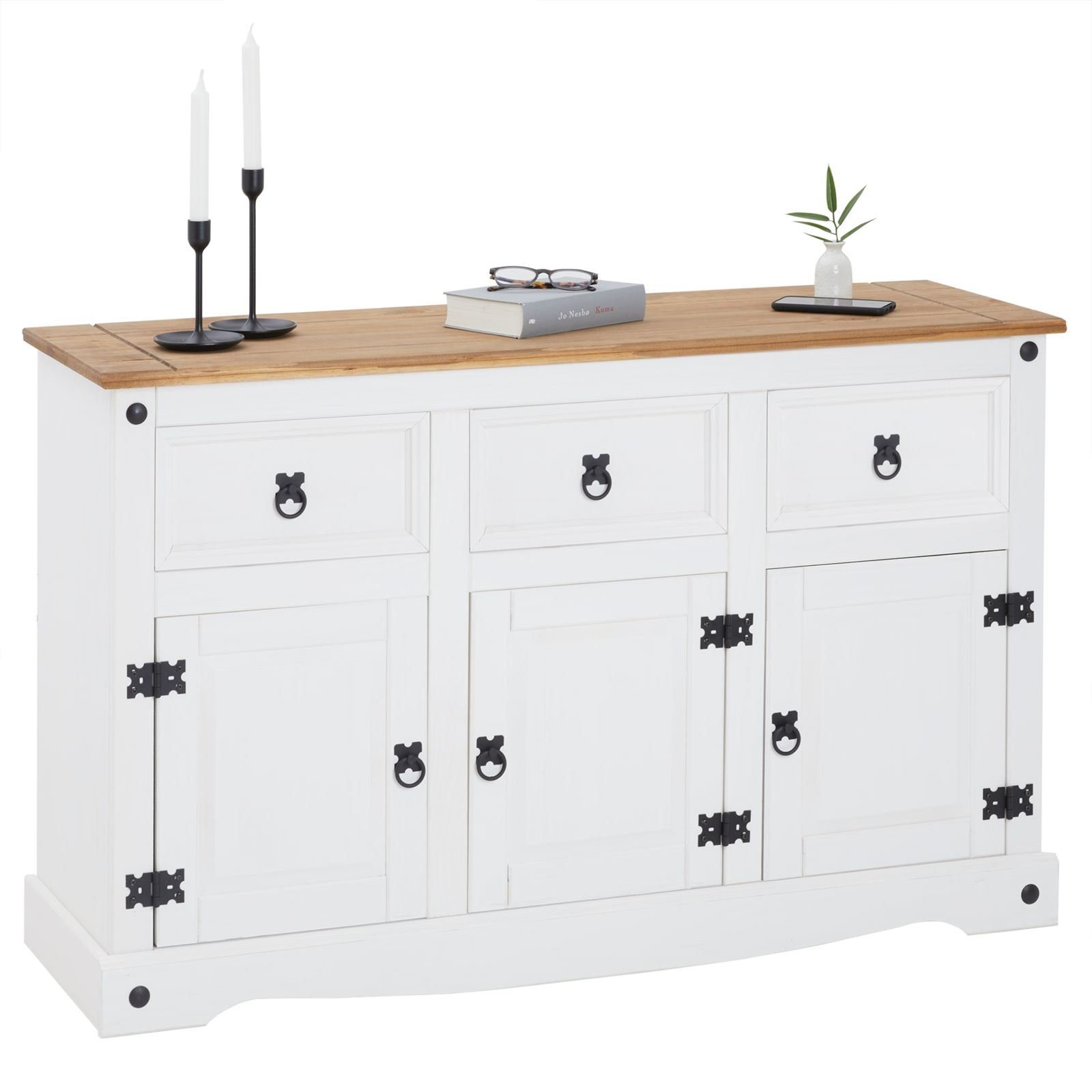 CARO-Möbel Sideboard CAMPO, Sideboard Kommode Highboard Möbel Kiefer massiv weiß Buffetschrank